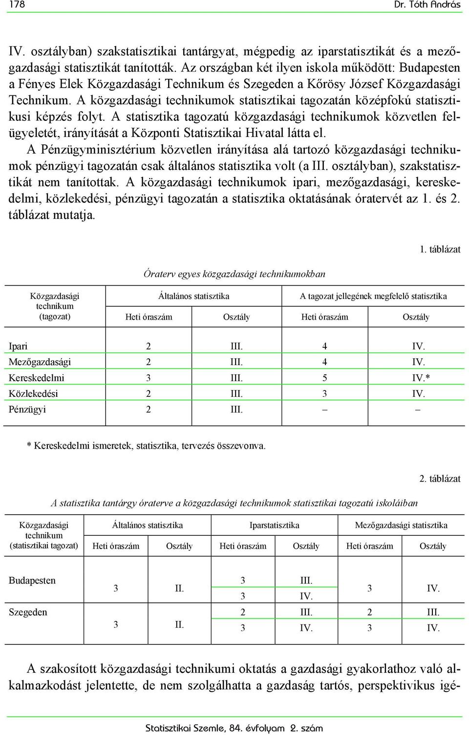 A közgazdasági technikumok statisztikai tagozatán középfokú statisztikusi képzés folyt.