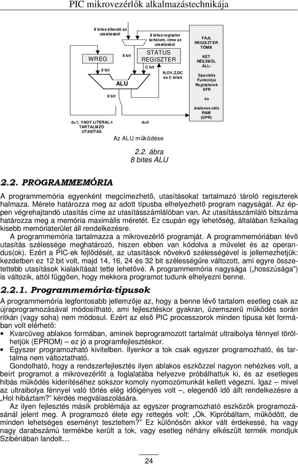 2. ábra 8 bites ALU 2.2. PROGRAMMEMÓRIA A programmemória egyenként megcímezhetı, utasításokat tartalmazó tároló regiszterek halmaza.