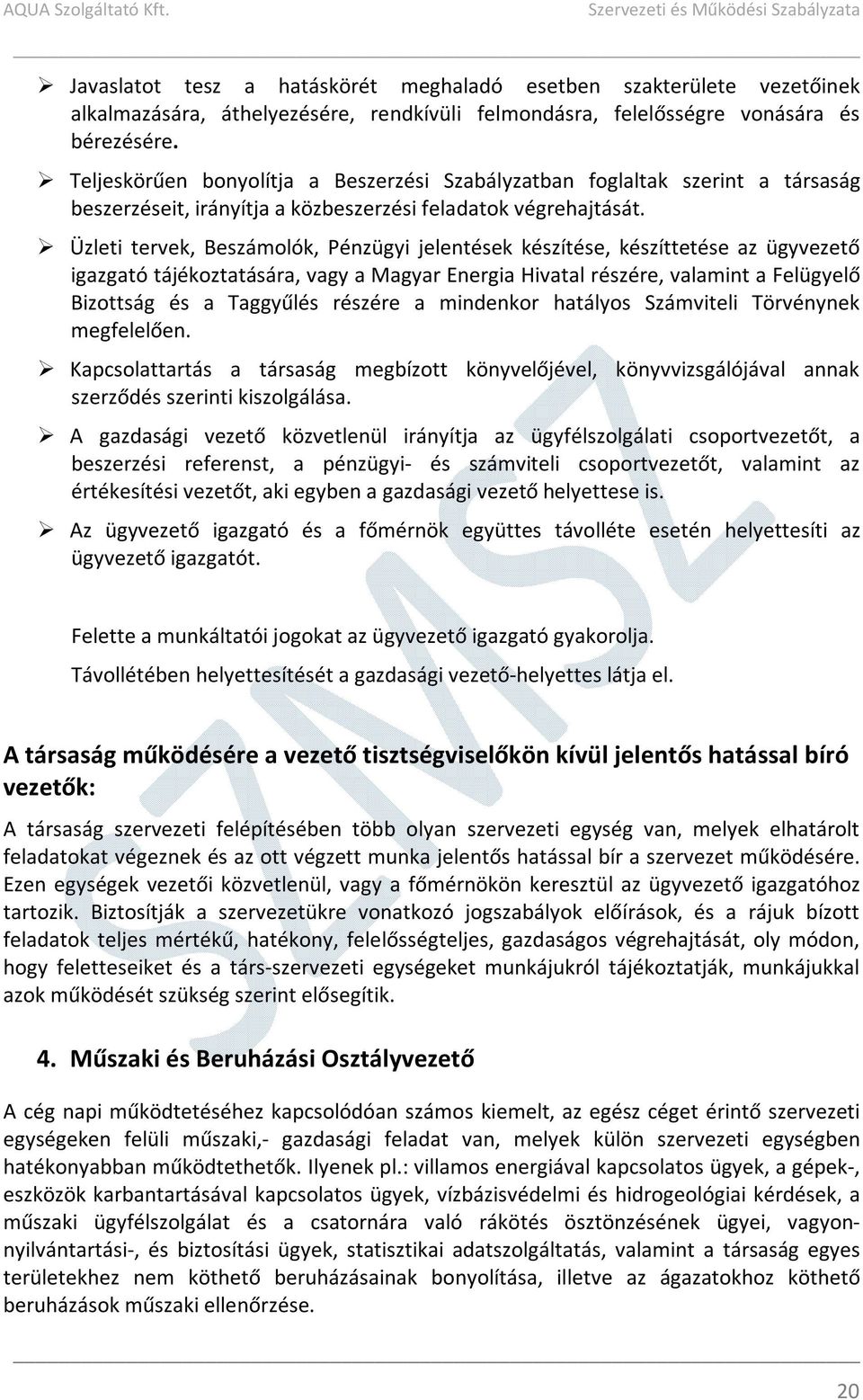 Üzleti tervek, Beszámolók, Pénzügyi jelentések készítése, készíttetése az ügyvezető igazgató tájékoztatására, vagy a Magyar Energia Hivatal részére, valamint a Felügyelő Bizottság és a Taggyűlés