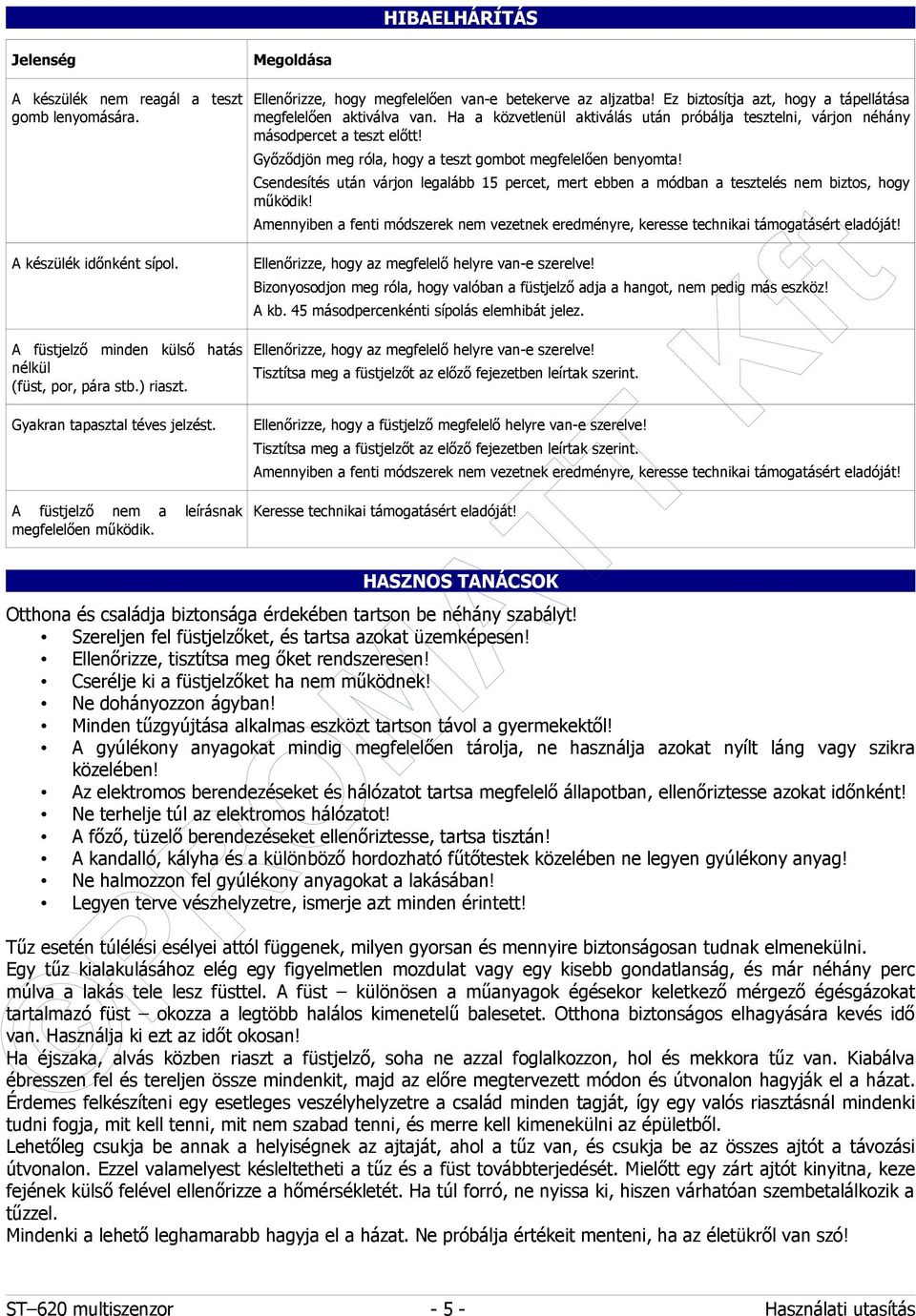 Győződjön meg róla, hogy a teszt gombot megfelelően benyomta! Csendesítés után várjon legalább 15 percet, mert ebben a módban a tesztelés nem biztos, hogy működik!