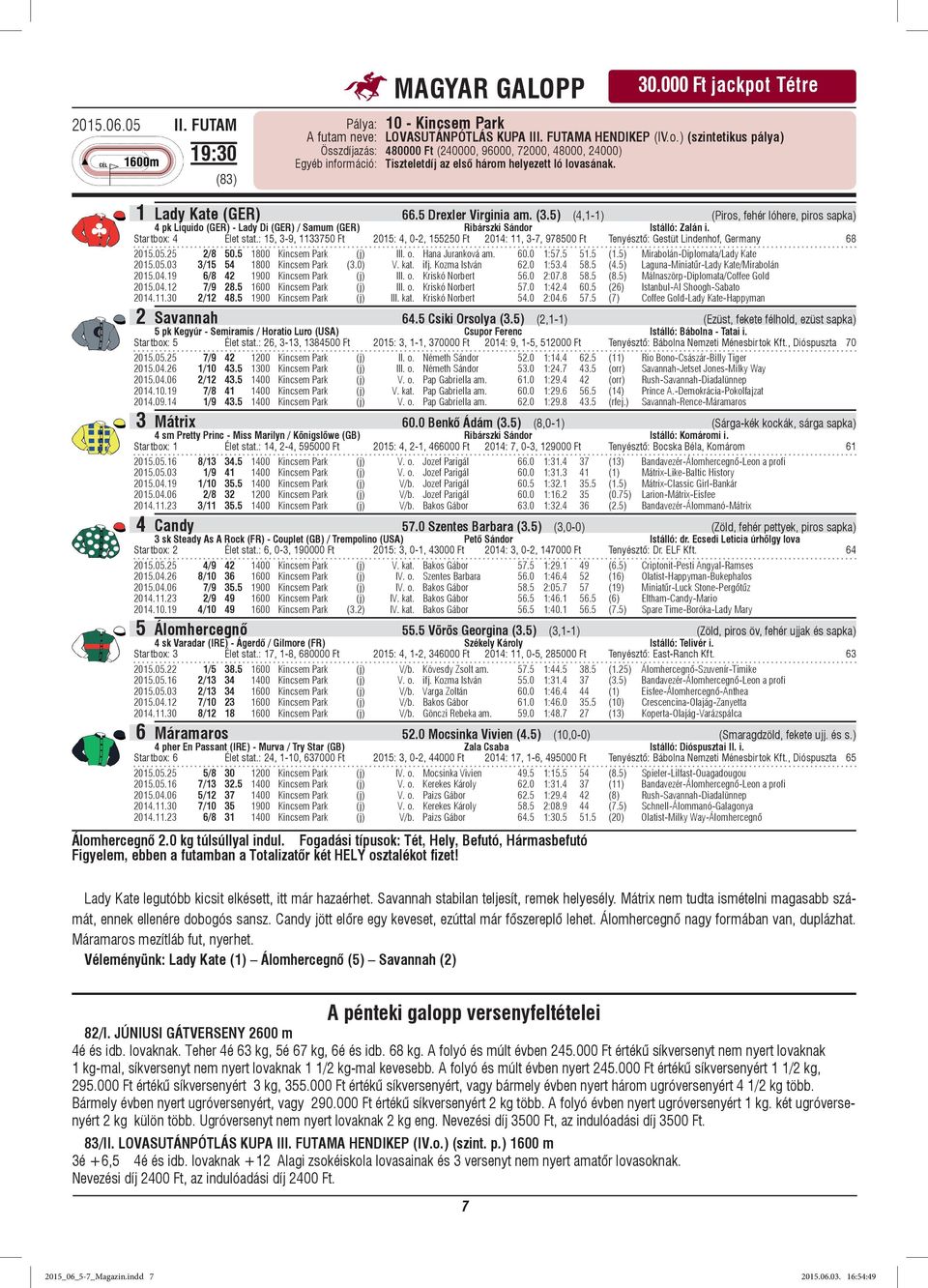 ) (szintetikus pálya) Összdíjazás: 480000 Ft (240000, 96000, 72000, 48000, 24000) Egyéb információ: Tiszteletdíj az első három helyezett ló lovasának. 1 Lady Kate (GER) 66.5 Drexler Virginia am. (3.