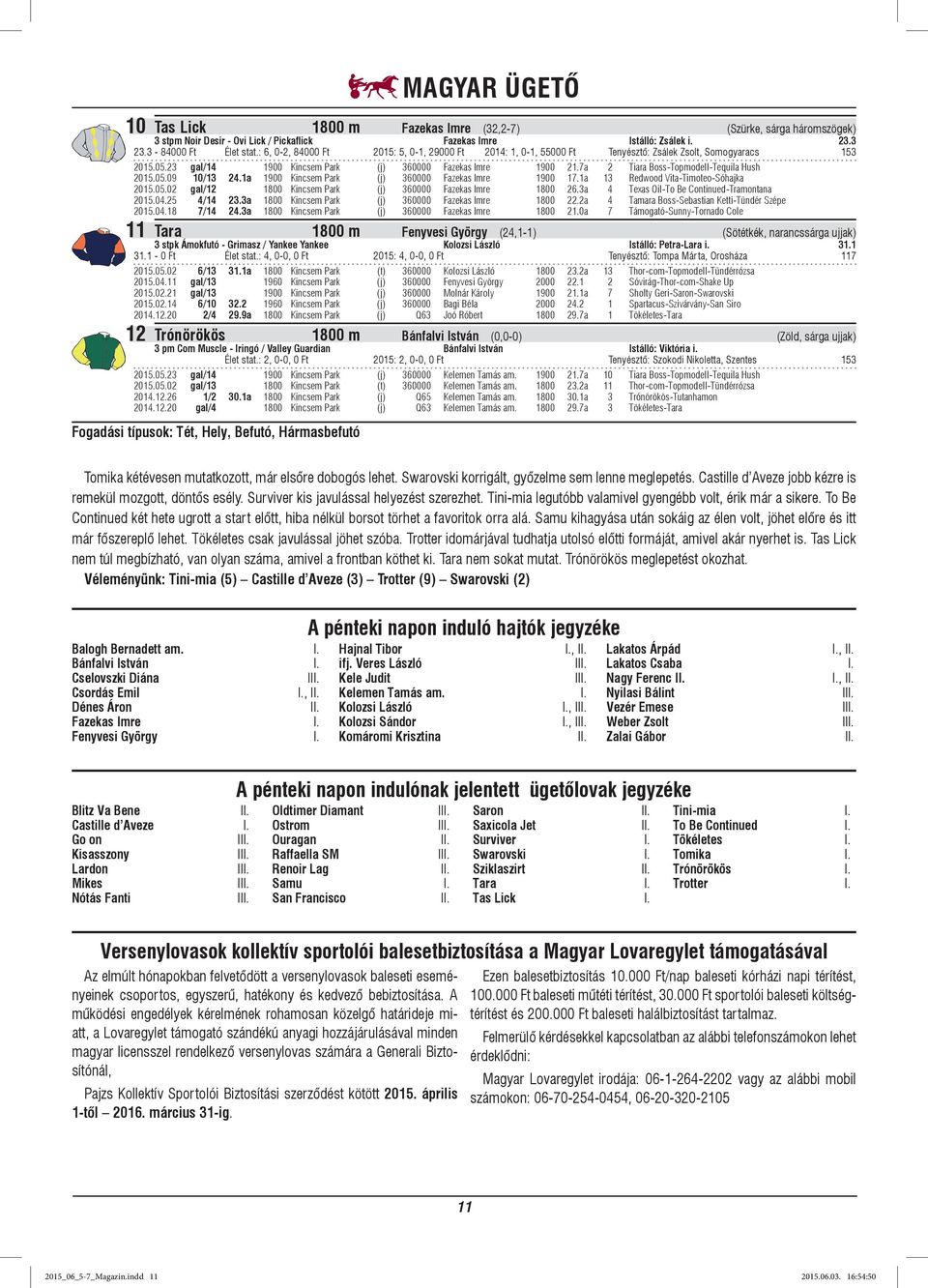7a 2 Tiara Boss-Topmodell-Tequila Hush 2015.05.09 10/13 24.1a 1900 Kincsem Park (j) 360000 Fazekas Imre 1900 17.1a 13 Redwood Vita-Timoteo-Sóhajka 2015.05.02 gal/12 1800 Kincsem Park (j) 360000 Fazekas Imre 1800 26.