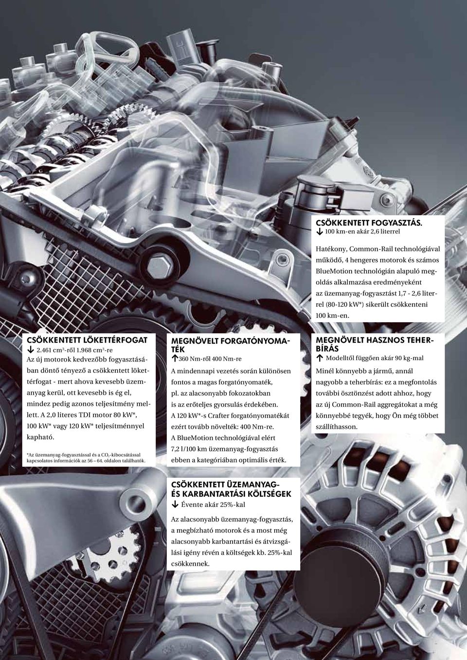 1,7-2,6 literrel (80-120 kw*) sikerült csökkenteni 100 km-en. CSÖKKENTETT LÖKETTÉRFOGAT 2.461 cm 3 -rôl 1.