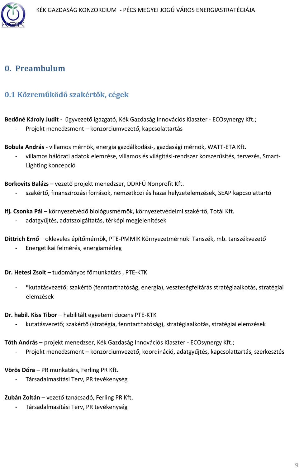 - villamos hálózati adatok elemzése, villamos és világítási-rendszer korszerűsítés, tervezés, Smart- Lighting koncepció Borkovits Balázs vezető projekt menedzser, DDRFÜ Nonprofit Kft.