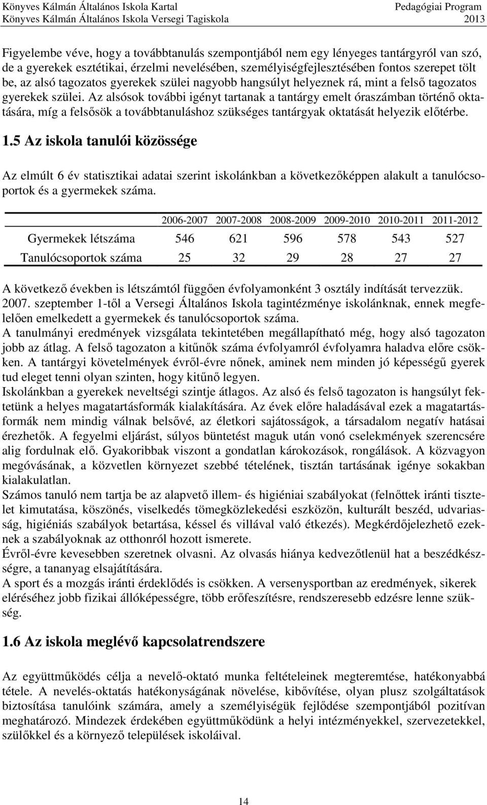 Az alsósok további igényt tartanak a tantárgy emelt óraszámban történő oktatására, míg a felsősök a továbbtanuláshoz szükséges tantárgyak oktatását helyezik előtérbe. 1.