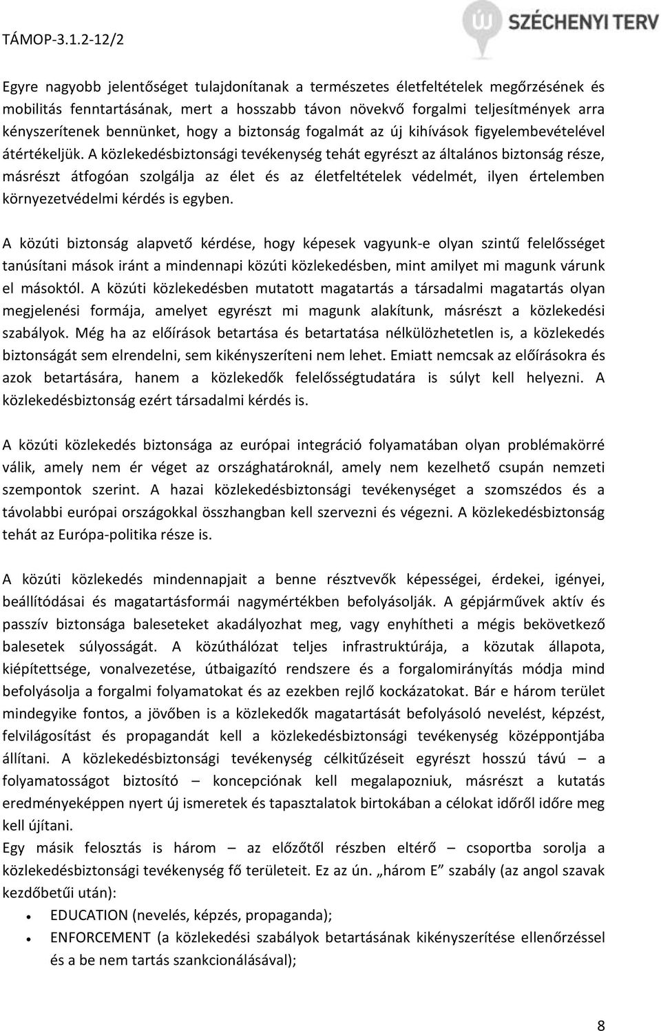 A közlekedésbiztonsági tevékenység tehát egyrészt az általános biztonság része, másrészt átfogóan szolgálja az élet és az életfeltételek védelmét, ilyen értelemben környezetvédelmi kérdés is egyben.