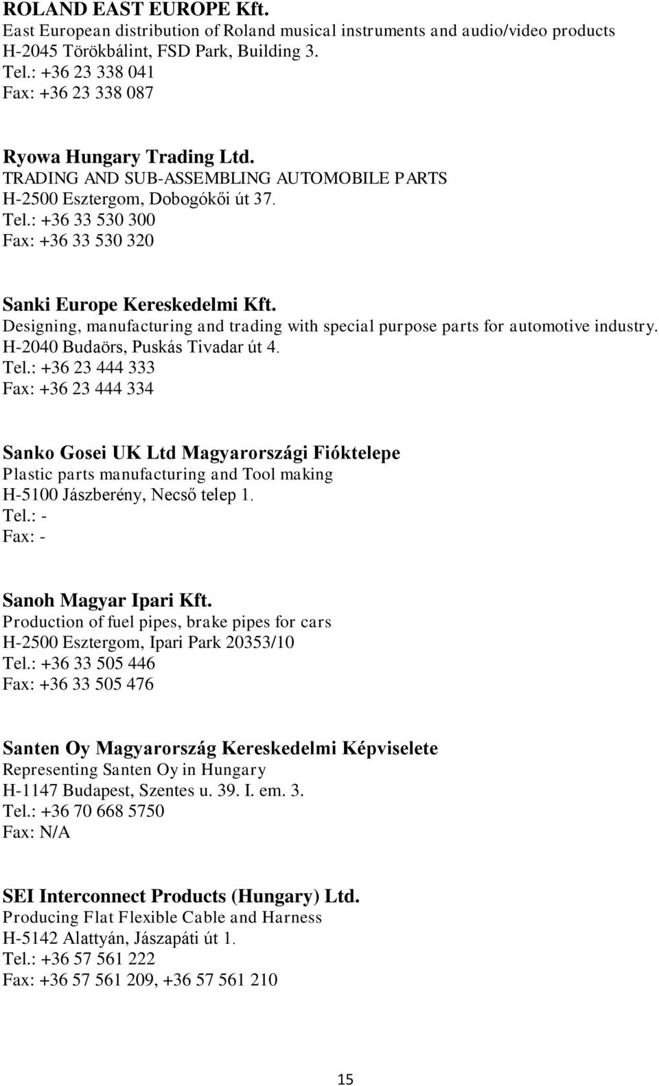 : +36 33 530 300 Fax: +36 33 530 320 Sanki Europe Kereskedelmi Kft. Designing, manufacturing and trading with special purpose parts for automotive industry. H-2040 Budaörs, Puskás Tivadar út 4. Tel.