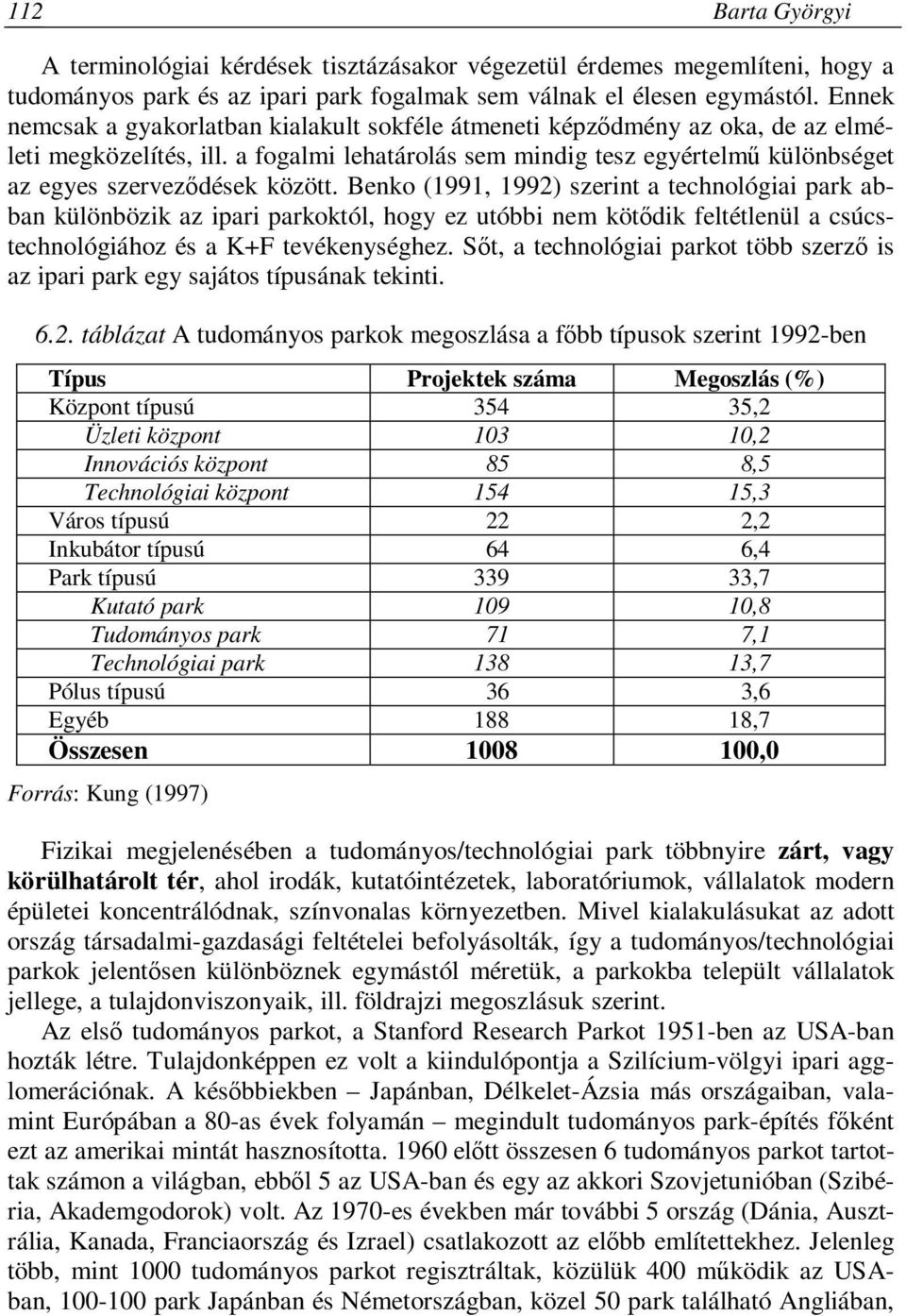 Benko (1991, 1992) szerint a technológiai park abban különbözik az ipari parkoktól, hogy ez utóbbi nem kötődik feltétlenül a csúcstechnológiához és a K+F tevékenységhez.