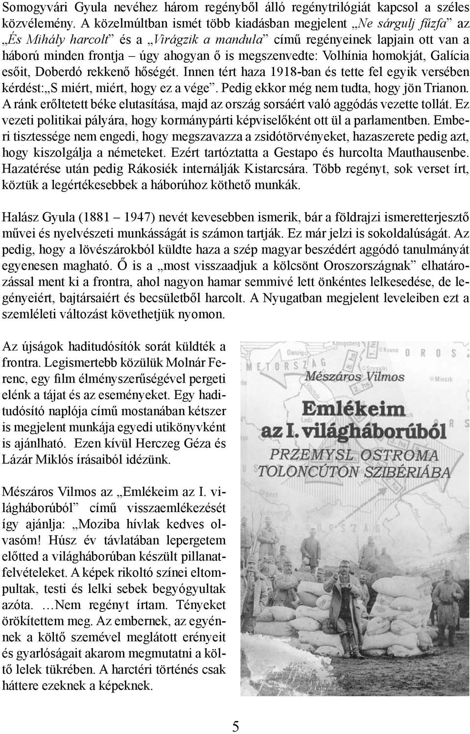 Volhínia homokját, Galícia esőit, Doberdó rekkenő hőségét. Innen tért haza 1918-ban és tette fel egyik versében kérdést: S miért, miért, hogy ez a vége. Pedig ekkor még nem tudta, hogy jön Trianon.