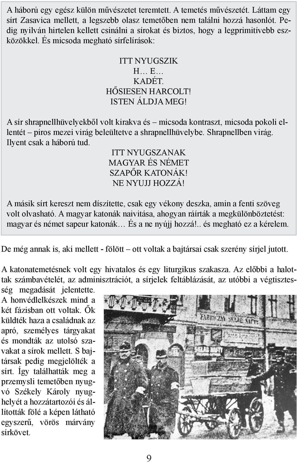 A sír shrapnellhüvelyekből volt kirakva és micsoda kontraszt, micsoda pokoli ellentét piros mezei virág beleültetve a shrapnellhüvelybe. Shrapnellben virág. Ilyent csak a háború tud.