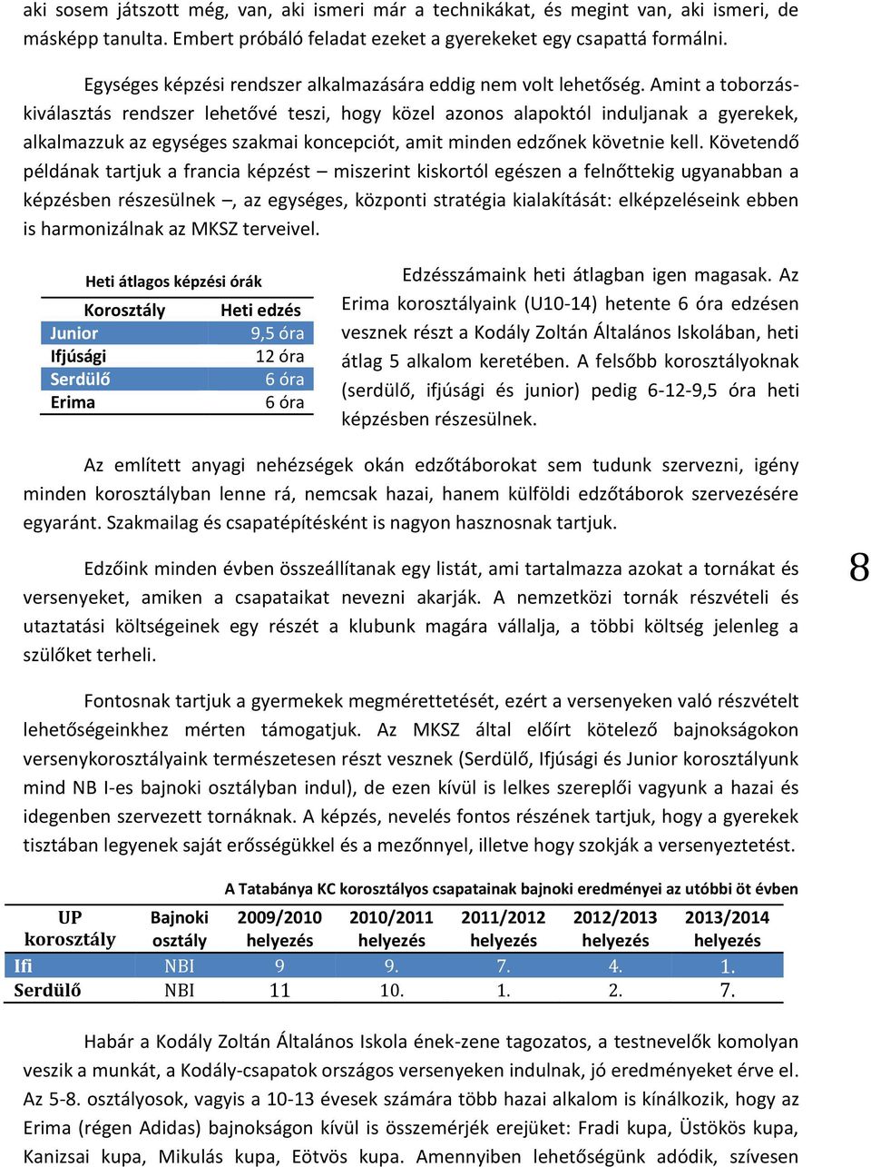 Amint a toborzáskiválasztás rendszer lehetővé teszi, hogy közel azonos alapoktól induljanak a gyerekek, alkalmazzuk az egységes szakmai koncepciót, amit minden edzőnek követnie kell.