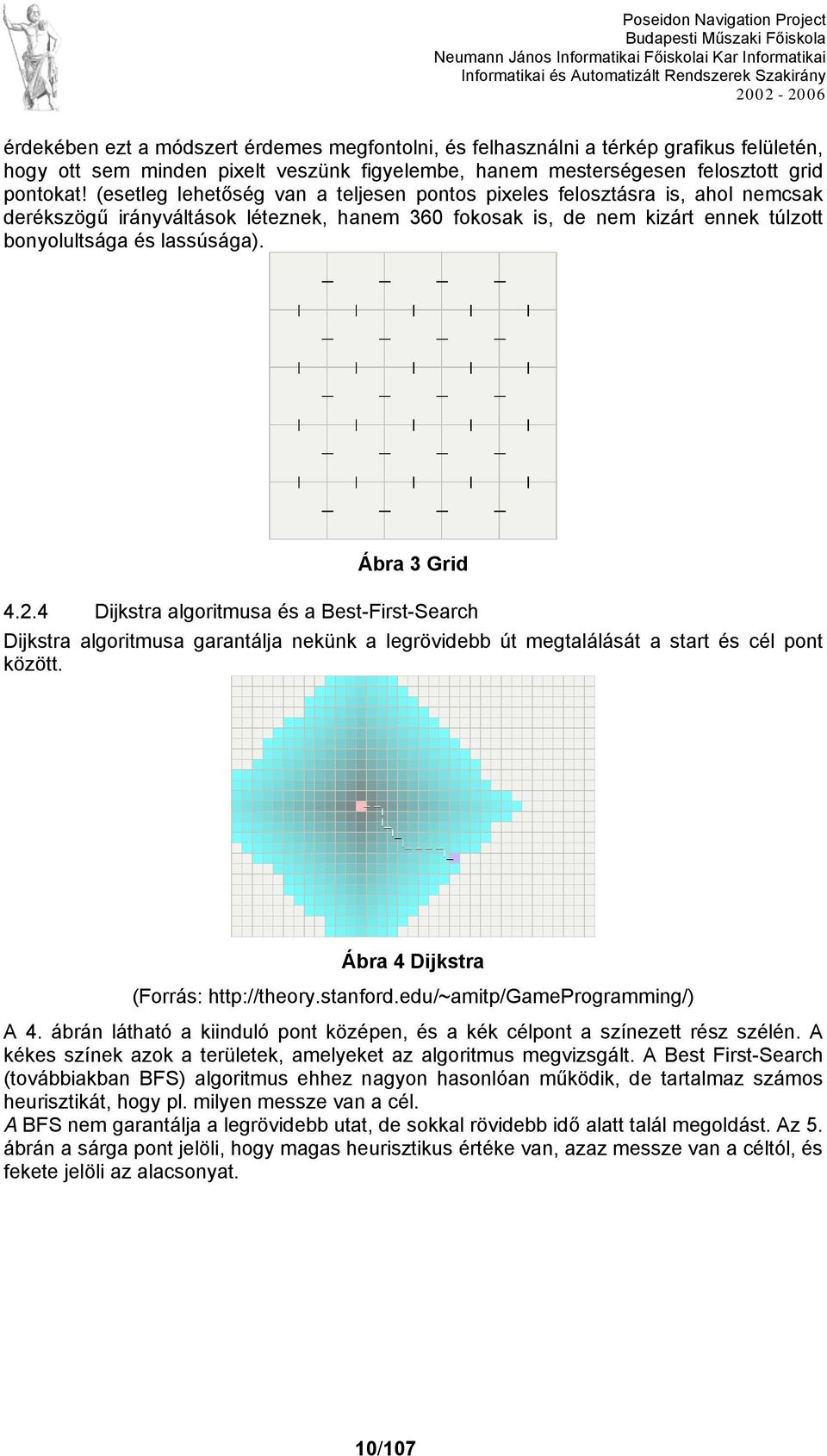 Ábra 3 Grid 4.2.4 Dijkstra algoritmusa és a Best-First-Search Dijkstra algoritmusa garantálja nekünk a legrövidebb út megtalálását a start és cél pont között. Ábra 4 Dijkstra (Forrás: http://theory.