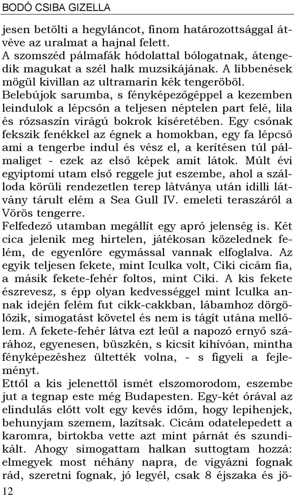 Belebújok sarumba, s fényképezőgéppel a kezemben leindulok a lépcsőn a teljesen néptelen part felé, lila és rózsaszín virágú bokrok kíséretében.