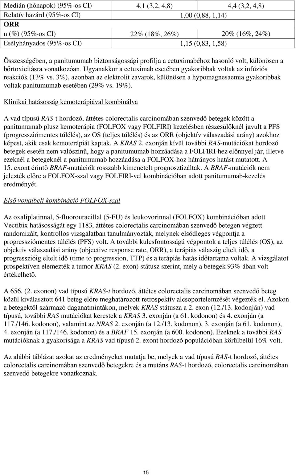 Ugyanakkor a cetuximab esetében gyakoribbak voltak az infúziós reakciók (13% vs. 3%), azonban az elektrolit zavarok, különösen a hypomagnesaemia gyakoribbak voltak panitumumab esetében (29% vs. 19%).