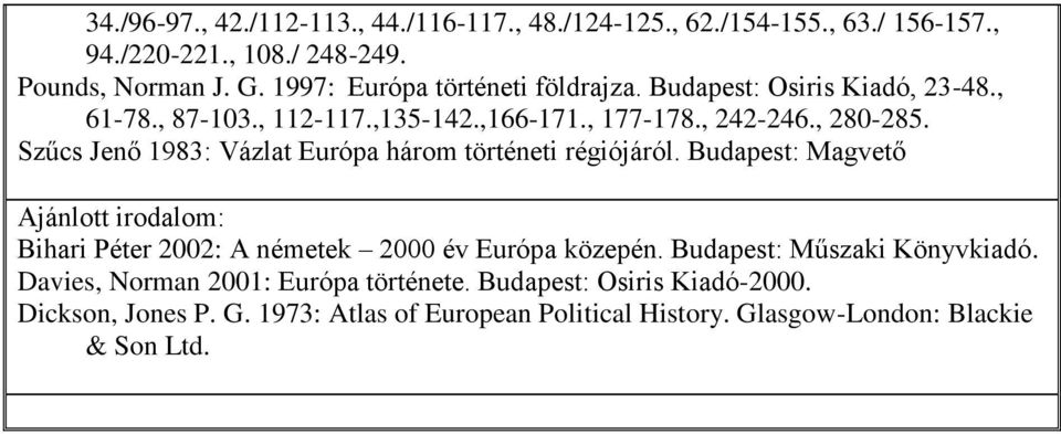 Szűcs Jenő 1983: Vázlat Európa három történeti régiójáról. Budapest: Magvető Bihari Péter 2002: A németek 2000 év Európa közepén.