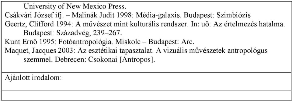 In: uő: Az értelmezés hatalma. Budapest: Századvég, 239 267. Kunt Ernő 1995: Fotóantropológia.