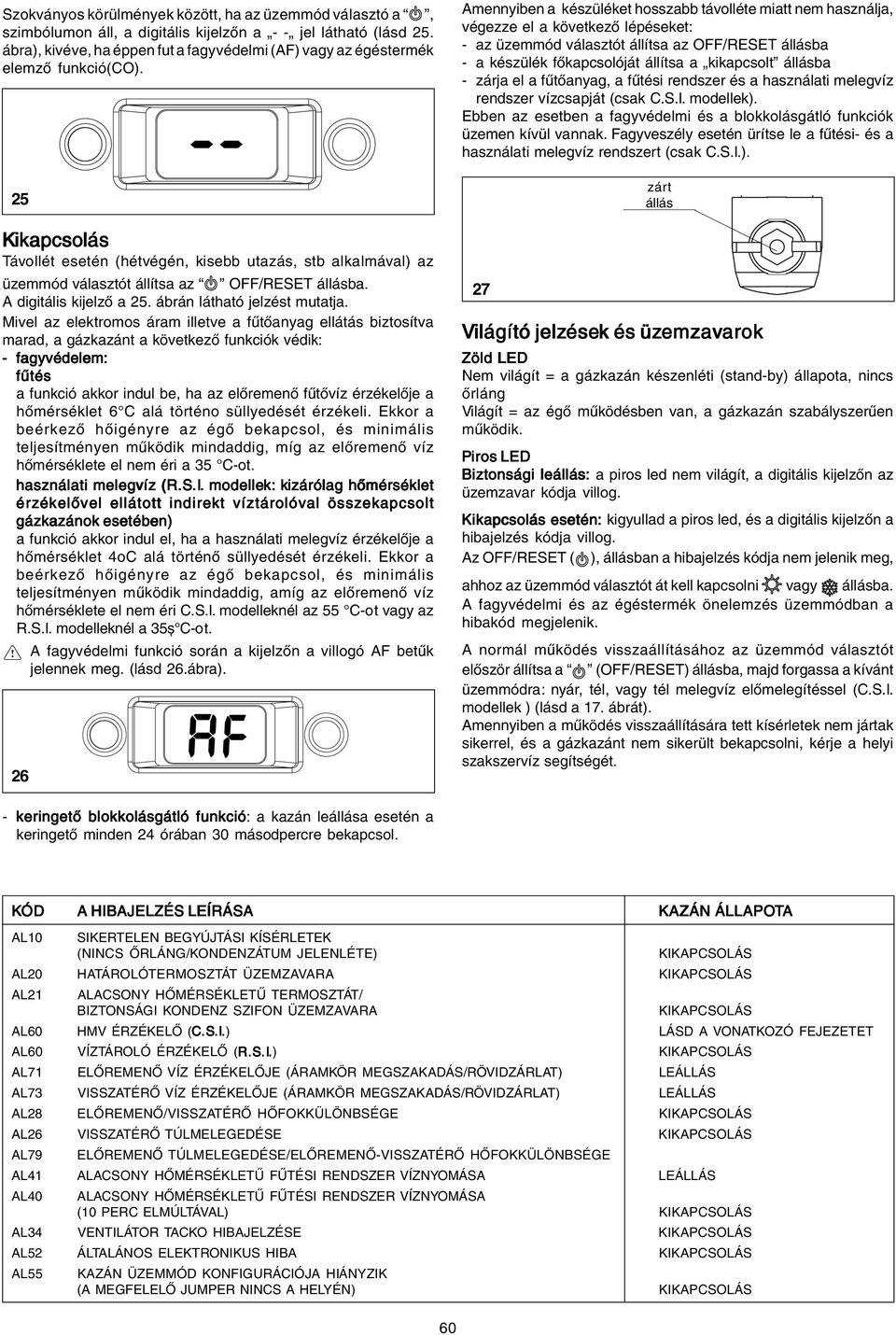 25 Kika ikapcso pcsolás lás Távollét esetén (hétvégén, kisebb utazás, stb alkalmával) az üzemmód választót állítsa az OFF/RESET állásba. A digitális kijelző a 25. ábrán látható jelzést mutatja.