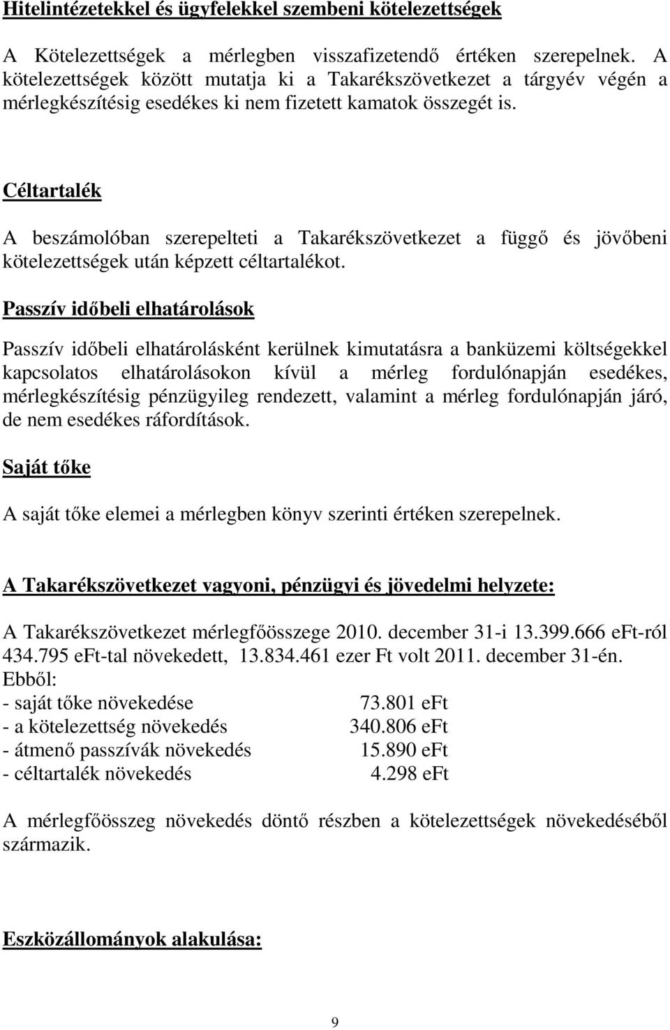 Céltartalék A beszámolóban szerepelteti a Takarékszövetkezet a függő és jövőbeni kötelezettségek után képzett céltartalékot.