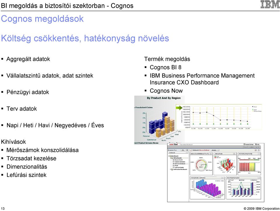 Management Insurance CXO Dashboard Cognos Now Terv adatok Napi / Heti / Havi / Negyedéves /