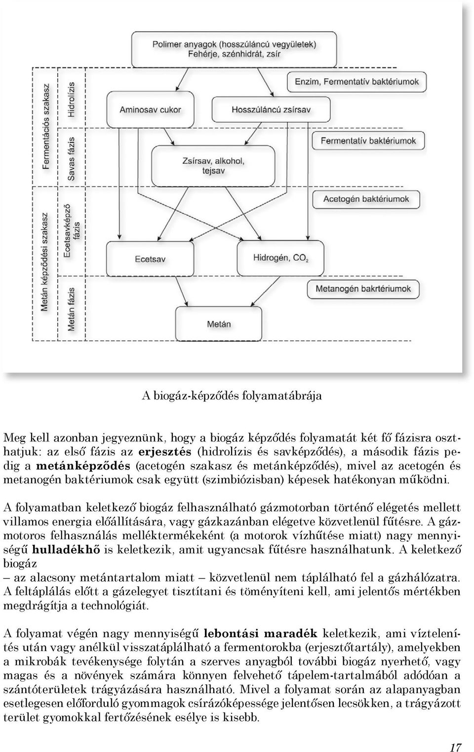 A folyamatban keletkező biogáz felhasználható gázmotorban történő elégetés mellett villamos energia előállítására, vagy gázkazánban elégetve közvetlenül fűtésre.