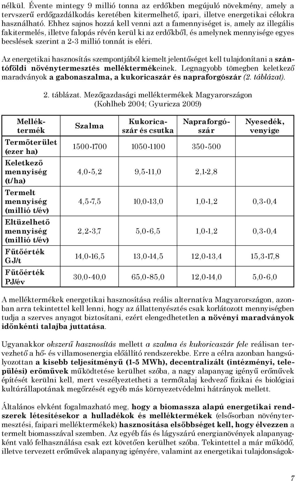 is eléri. Az energetikai hasznosítás szempontjából kiemelt jelentőséget kell tulajdonítani a szántóföldi növénytermesztés melléktermékeinek.