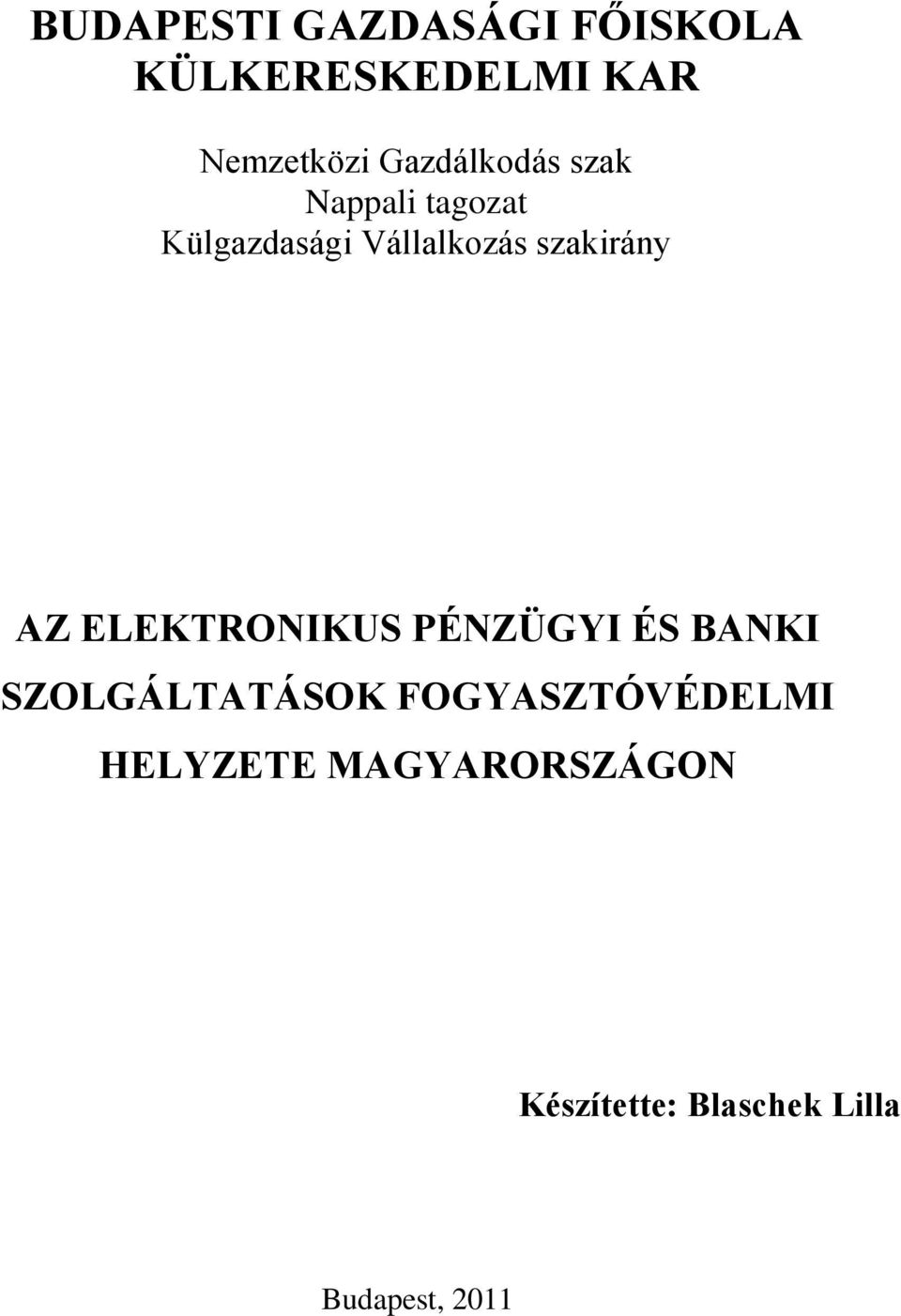 szakirány AZ ELEKTRONIKUS PÉNZÜGYI ÉS BANKI SZOLGÁLTATÁSOK