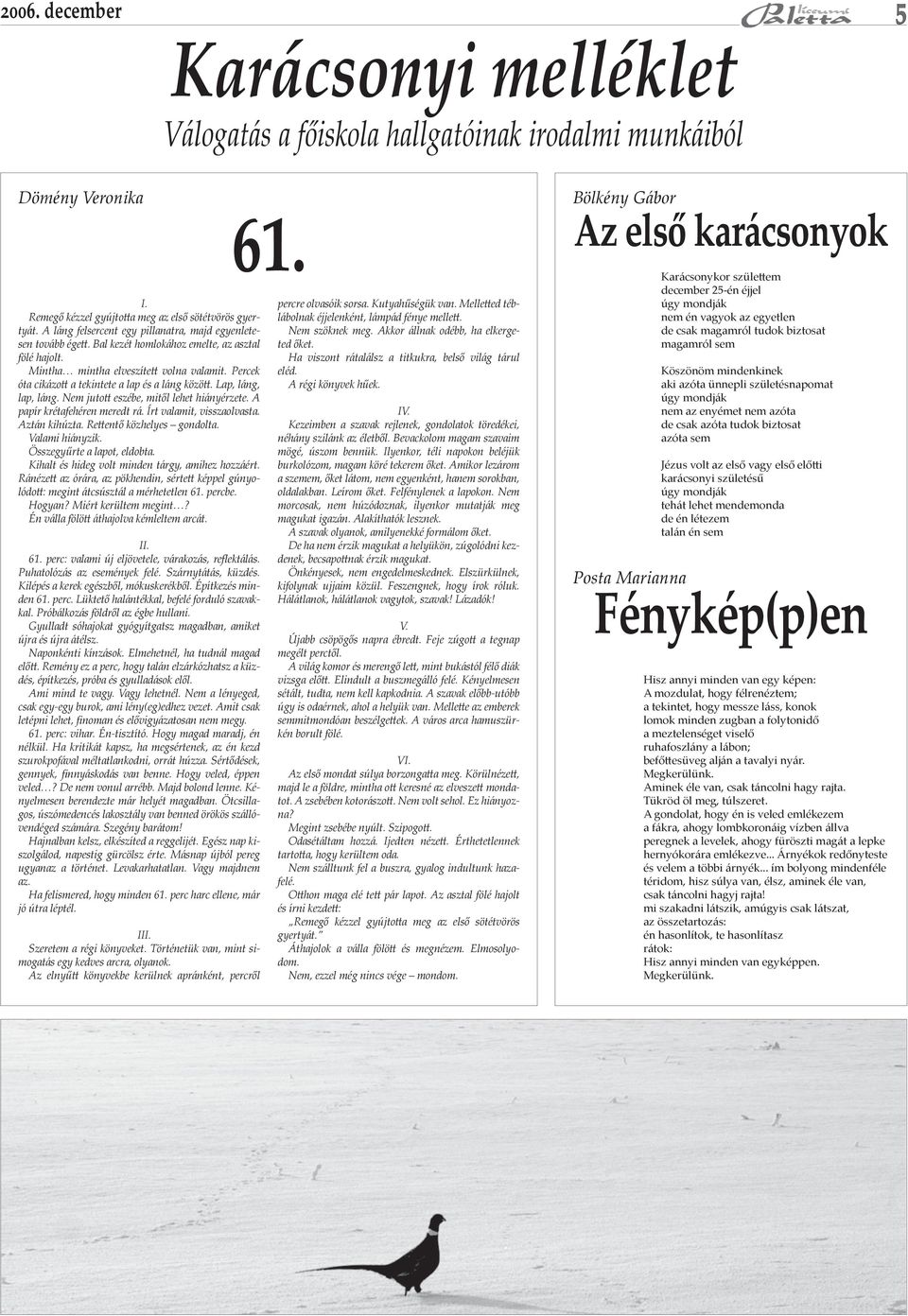 Percek óta cikázo a tekintete a lap és a láng közö. Lap, láng, lap, láng. Nem juto eszébe, mitől lehet hiányérzete. A papír krétafehéren meredt rá. Írt valamit, visszaolvasta. Aztán kihúzta.