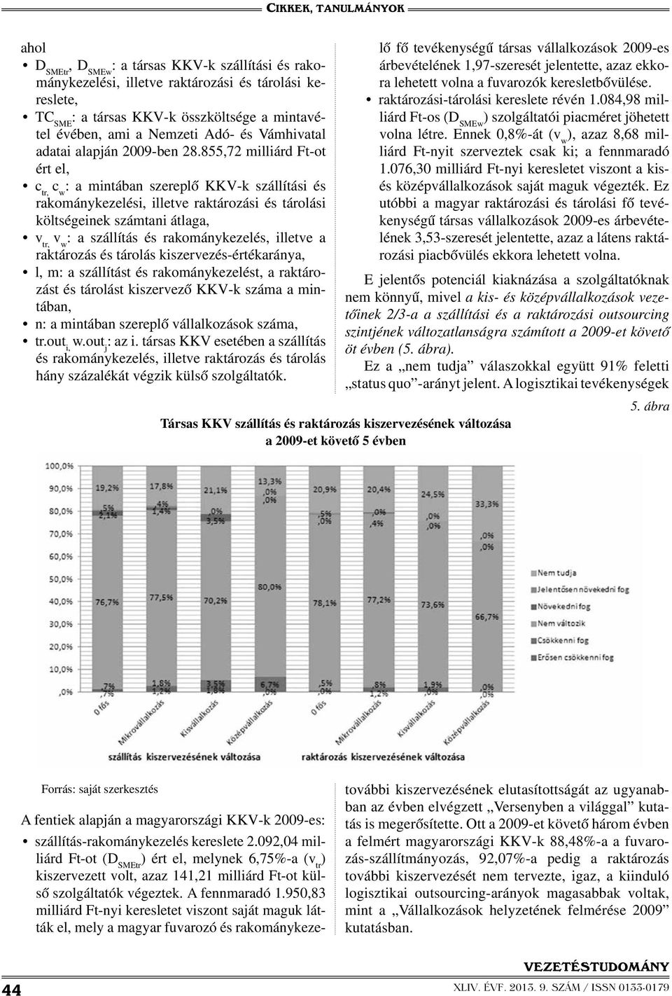 855,72 milliárd Ft-ot ért el, c tr, c w : a mintában szereplő KKV-k szállítási és rakománykezelési, illetve raktározási és tárolási költségeinek számtani átlaga, v tr, v w : a szállítás és