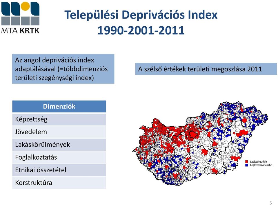 szélső értékek területi megoszlása 2011 Dimenziók Képzettség