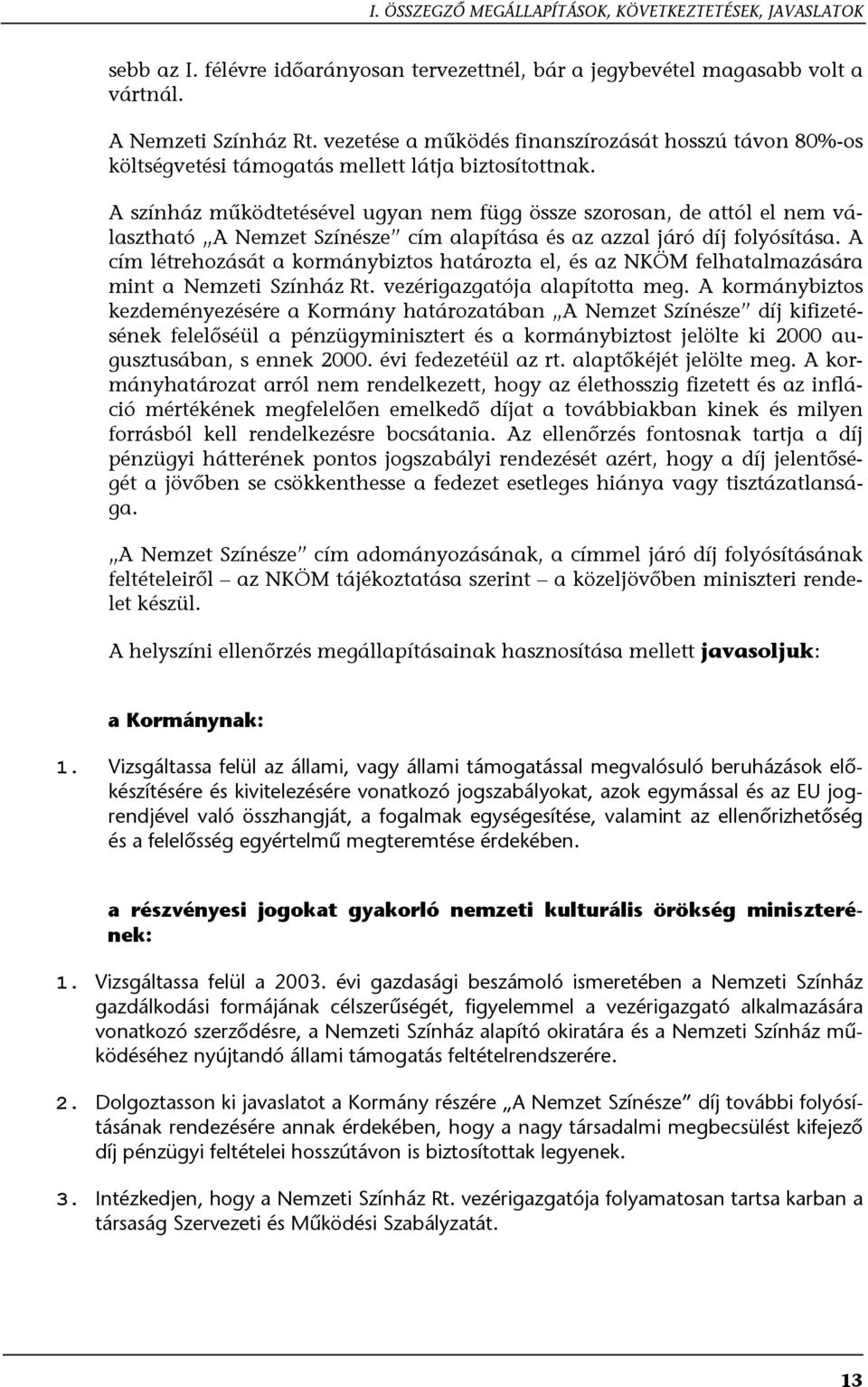 A színház működtetésével ugyan nem függ össze szorosan, de attól el nem választható A Nemzet Színésze cím alapítása és az azzal járó díj folyósítása.