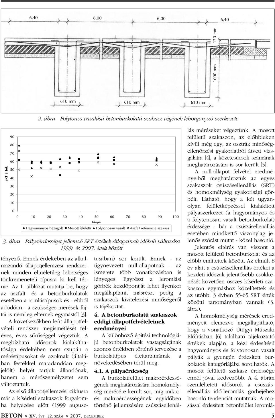 szakasz 3. ábra Pályaérdességet jellemzõ SRT értékek átlagainak idõbeli változása 1999. és 2007. évek között lás méréseket végeztünk.