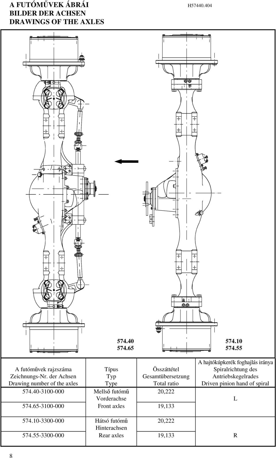 0-300-000 Mells futóm Vorderachse 57.5-300-000 Front axles 9,33 57.0 57.