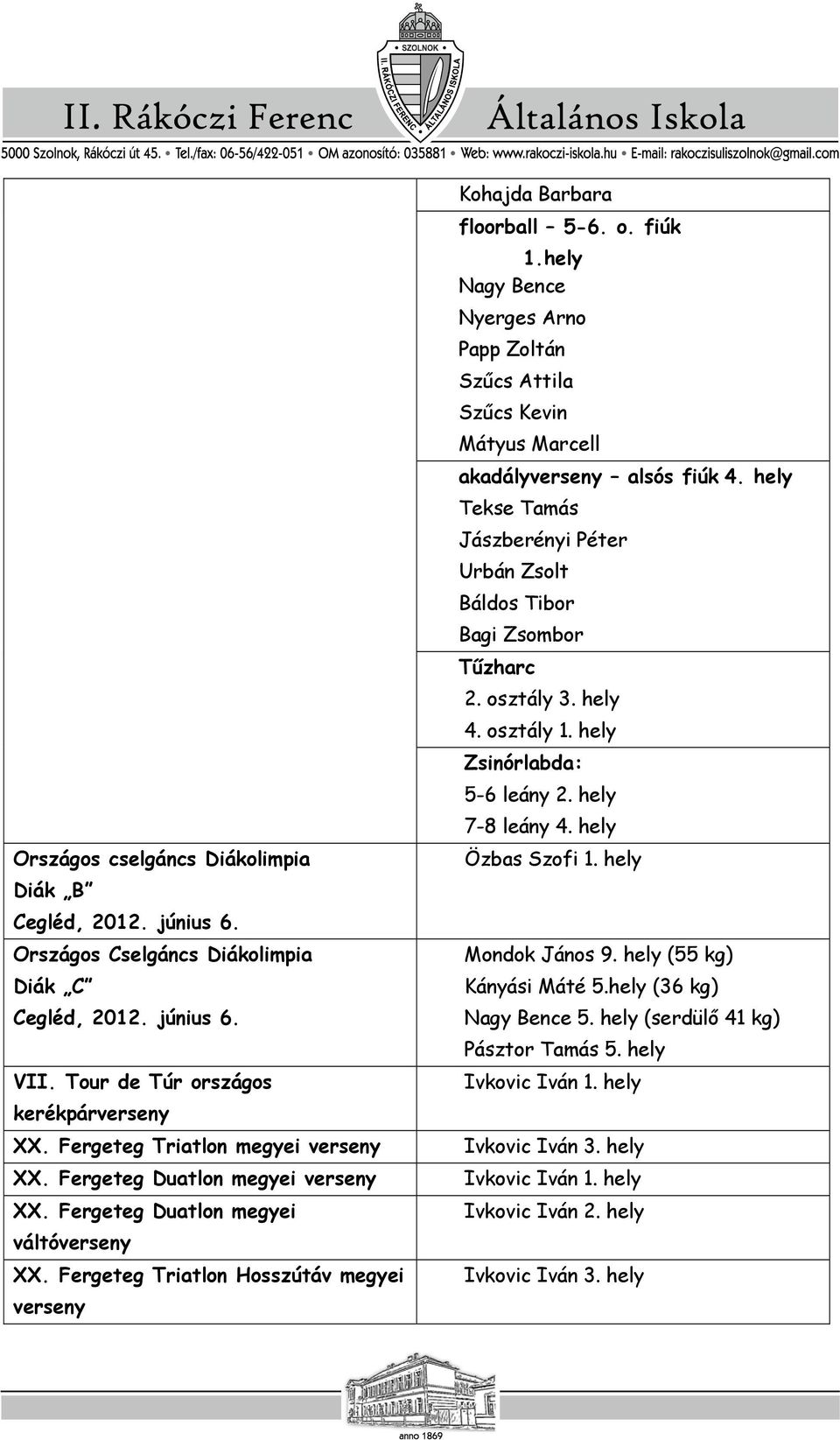 hely Nagy Bence Nyerges Arno Papp Zoltán Szűcs Attila Szűcs Kevin Mátyus Marcell akadályverseny alsós fiúk 4. hely Tekse Tamás Jászberényi Péter Urbán Zsolt Báldos Tibor Bagi Zsombor Tűzharc 2.