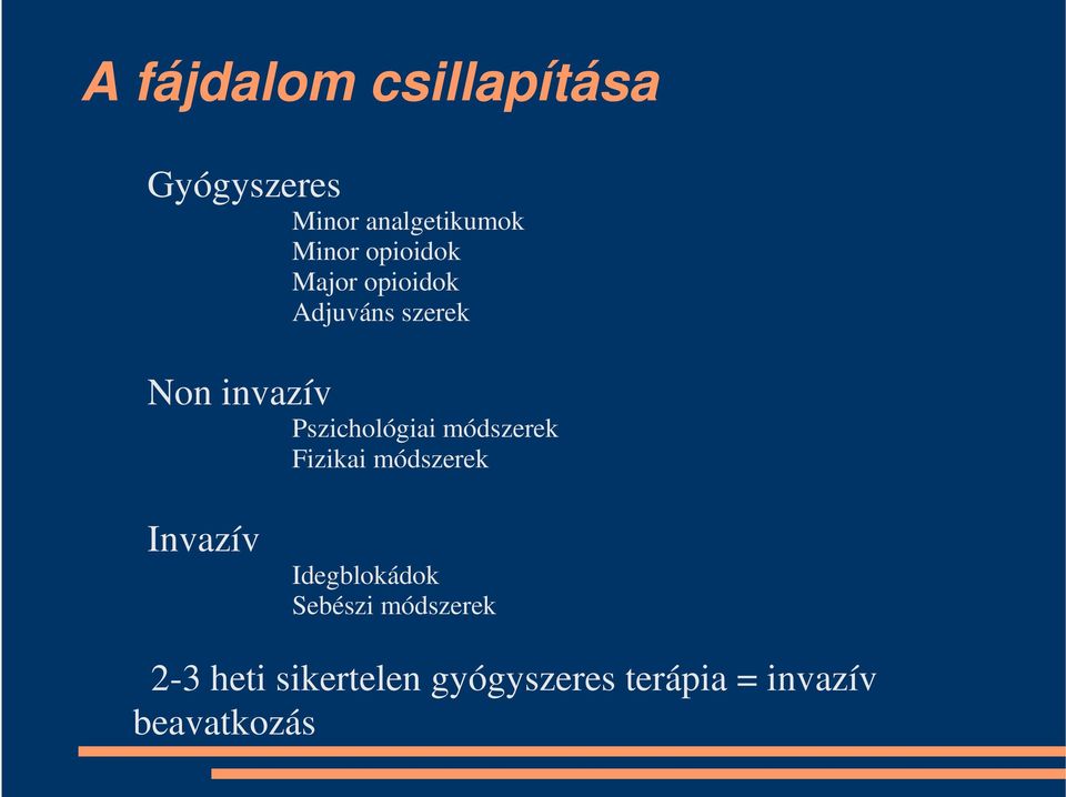 Pszichológiai módszerek Fizikai módszerek Invazív Idegblokádok