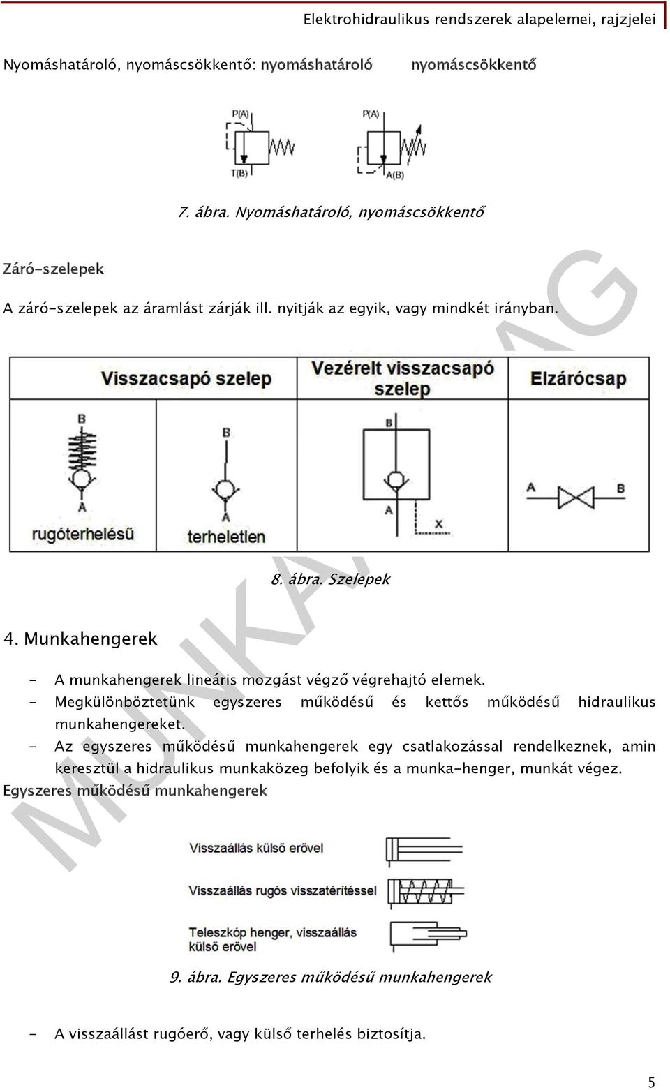 - Megkülönböztetünk egyszeres működésű és kettős működésű hidraulikus munkahengereket.