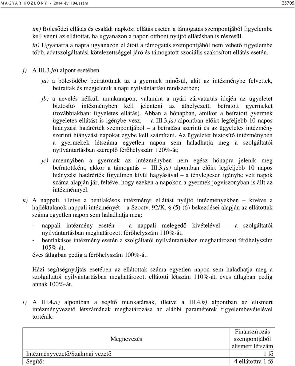 in) Ugyanarra a napra ugyanazon ellátott a támogatás szempontjából nem vehető figyelembe több, adatszolgáltatási kötelezettséggel járó és támogatott szociális szakosított ellátás esetén. j) A III.3.