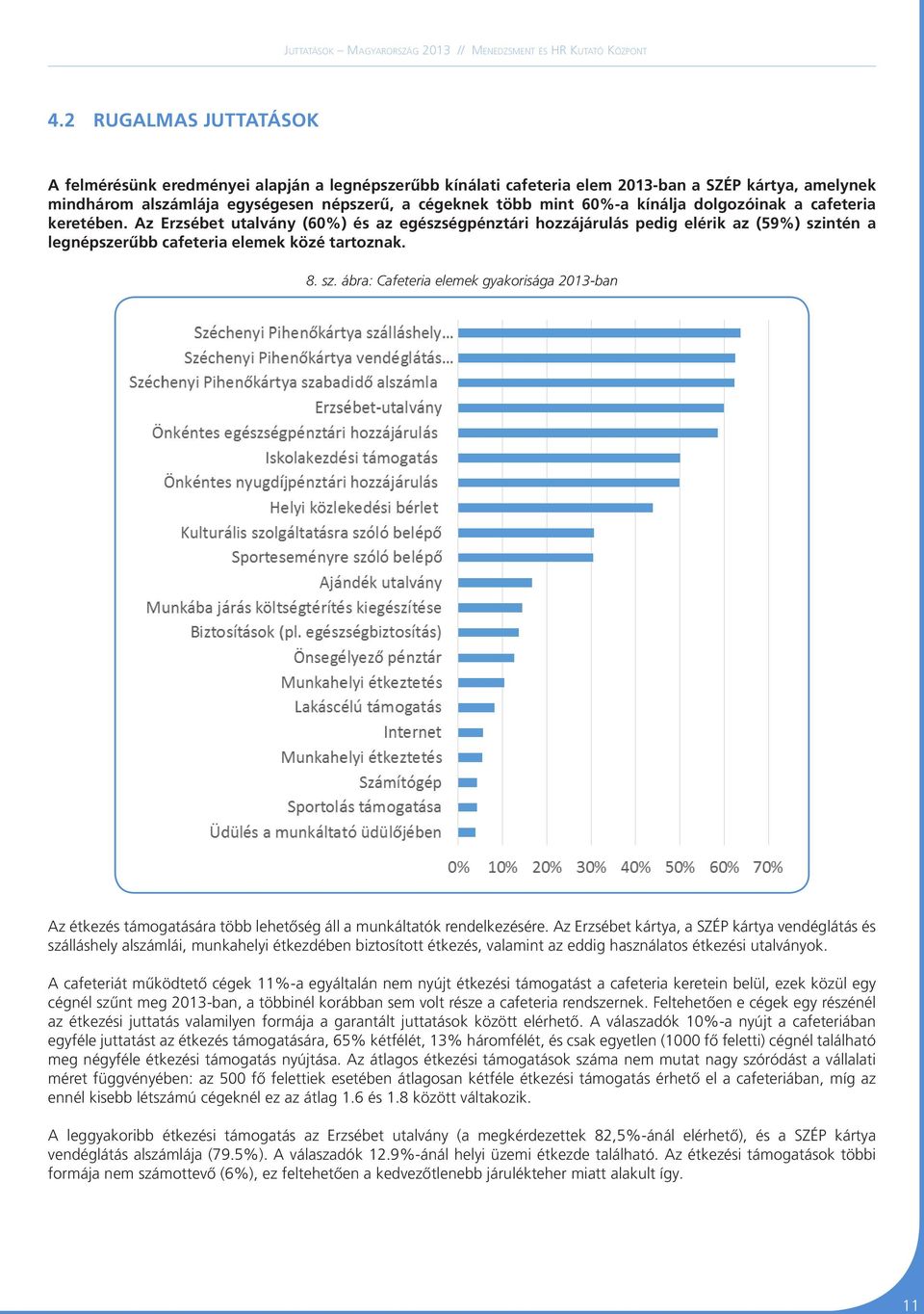 ntén a legnépszerűbb cafeteria elemek közé tartoznak. 8. sz. ábra: Cafeteria elemek gyakorisága 2013-ban Az étkezés támogatására több lehetőség áll a munkáltatók rendelkezésére.
