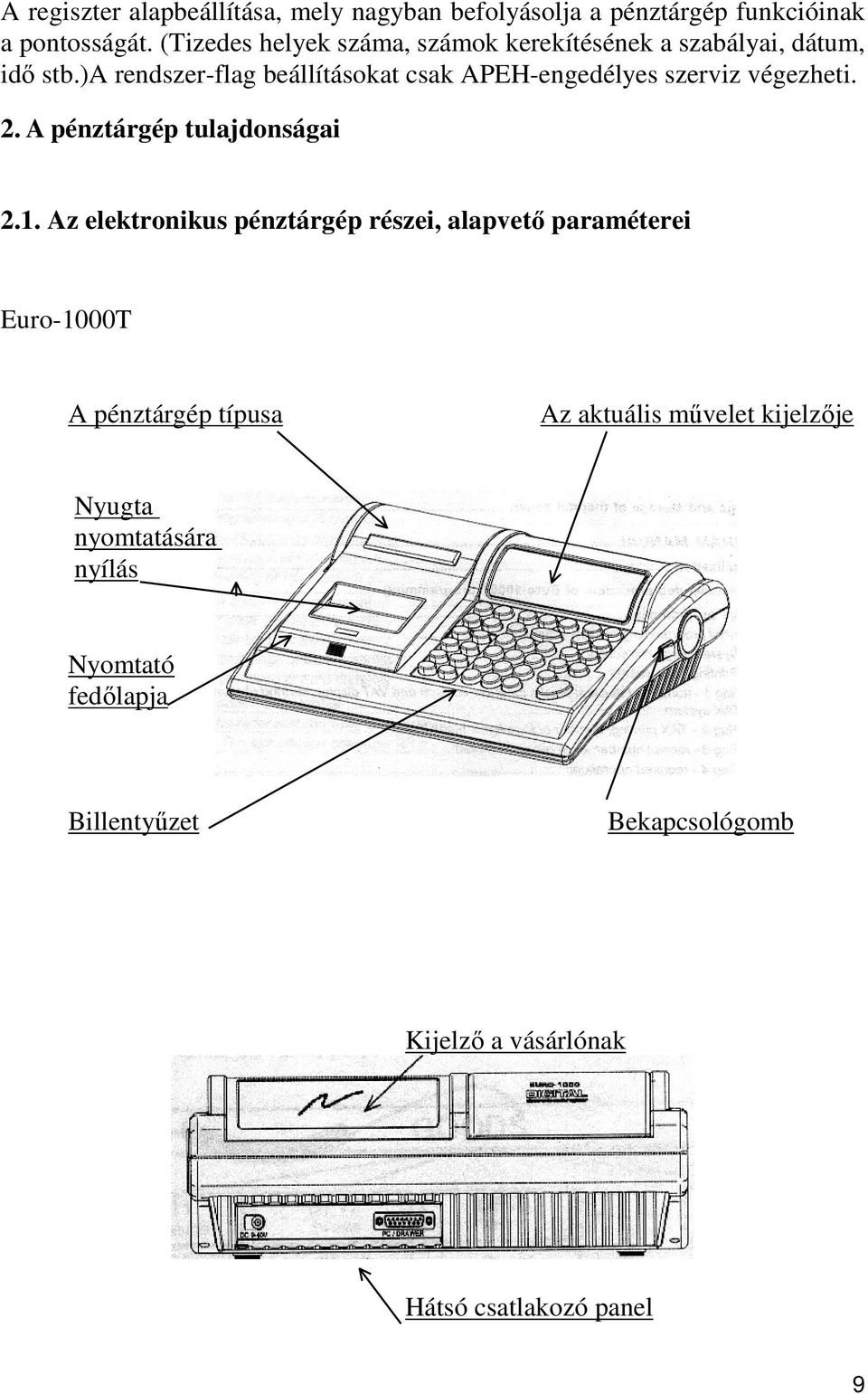 )a rendszer-flag beállításokat csak APEH-engedélyes szerviz végezheti. 2. A pénztárgép tulajdonságai 2.1.