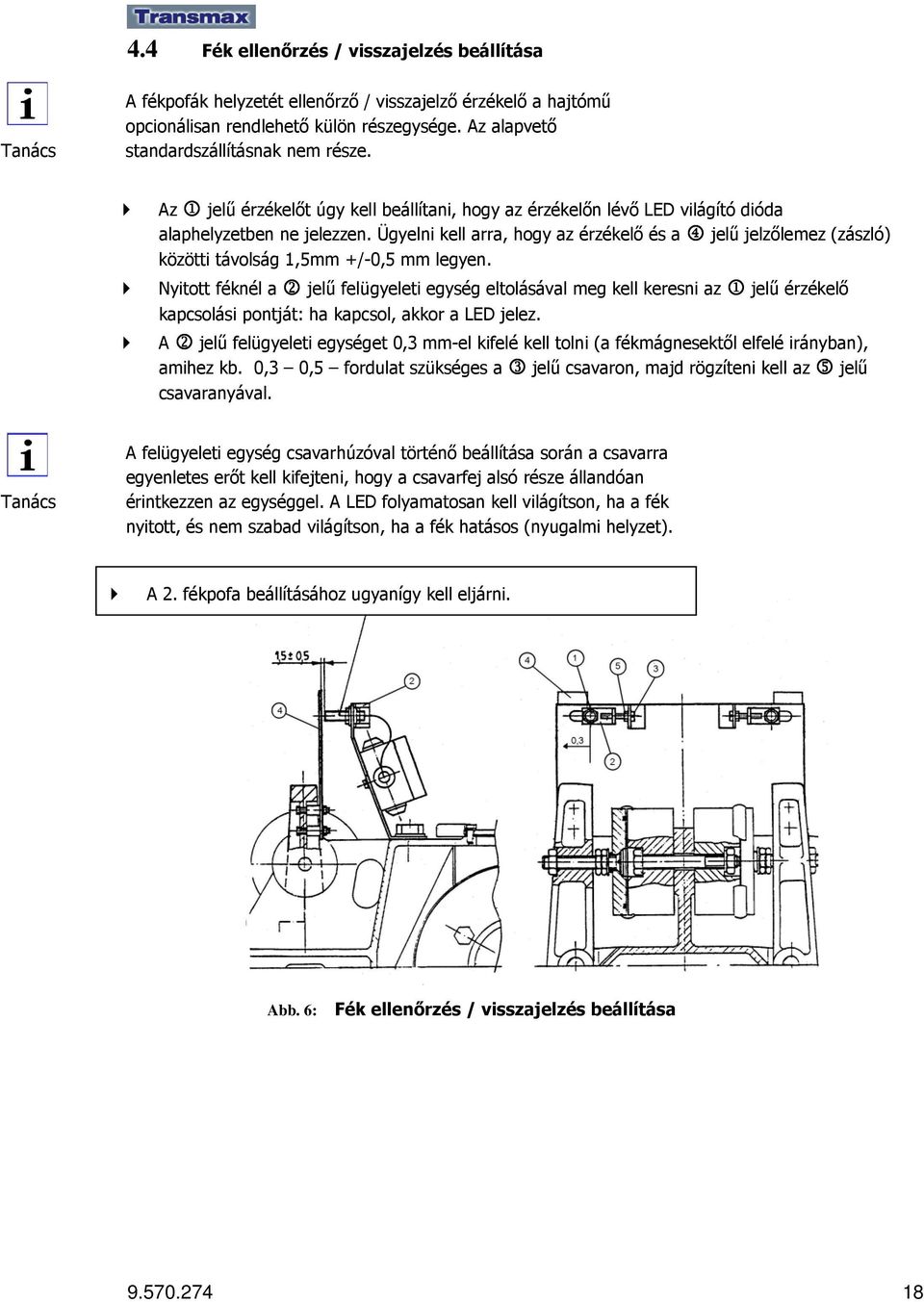 Ügyelni kell arra, hogy az érzékelı és a 4 jelő jelzılemez (zászló) közötti távolság 1,5mm +/-0,5 mm legyen.