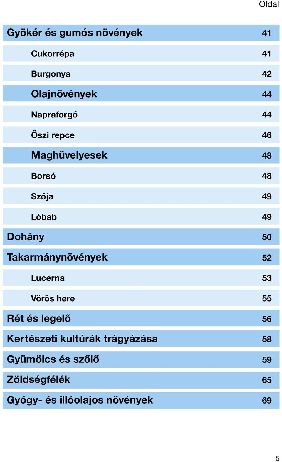 Takarmánynövények 52 Lucerna 53 Vörös here 55 Rét és legelő 56 Kertészeti