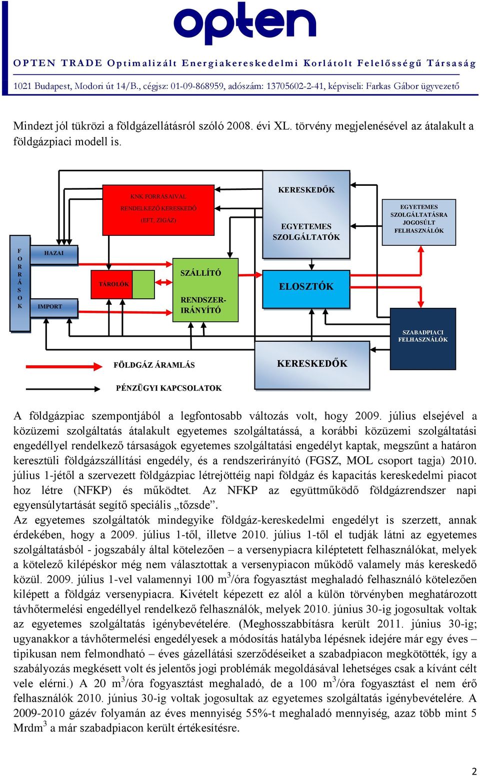 ELOSZTÓK SZABADPIACI FELHASZNÁLÓK FÖLDGÁZ ÁRAMLÁS KERESKEDŐK PÉNZÜGYI KAPCSOLATOK A földgázpiac szempontjából a legfontosabb változás volt, hogy 2009.