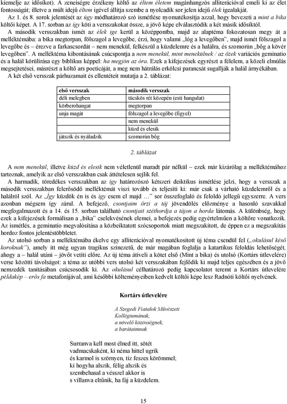 Az 1. és 8. sorok jelentését az úgy módhatározó szó ismétlése nyomatékosítja azzal, hogy bevezeti a mint a bika költői képet. A 17.