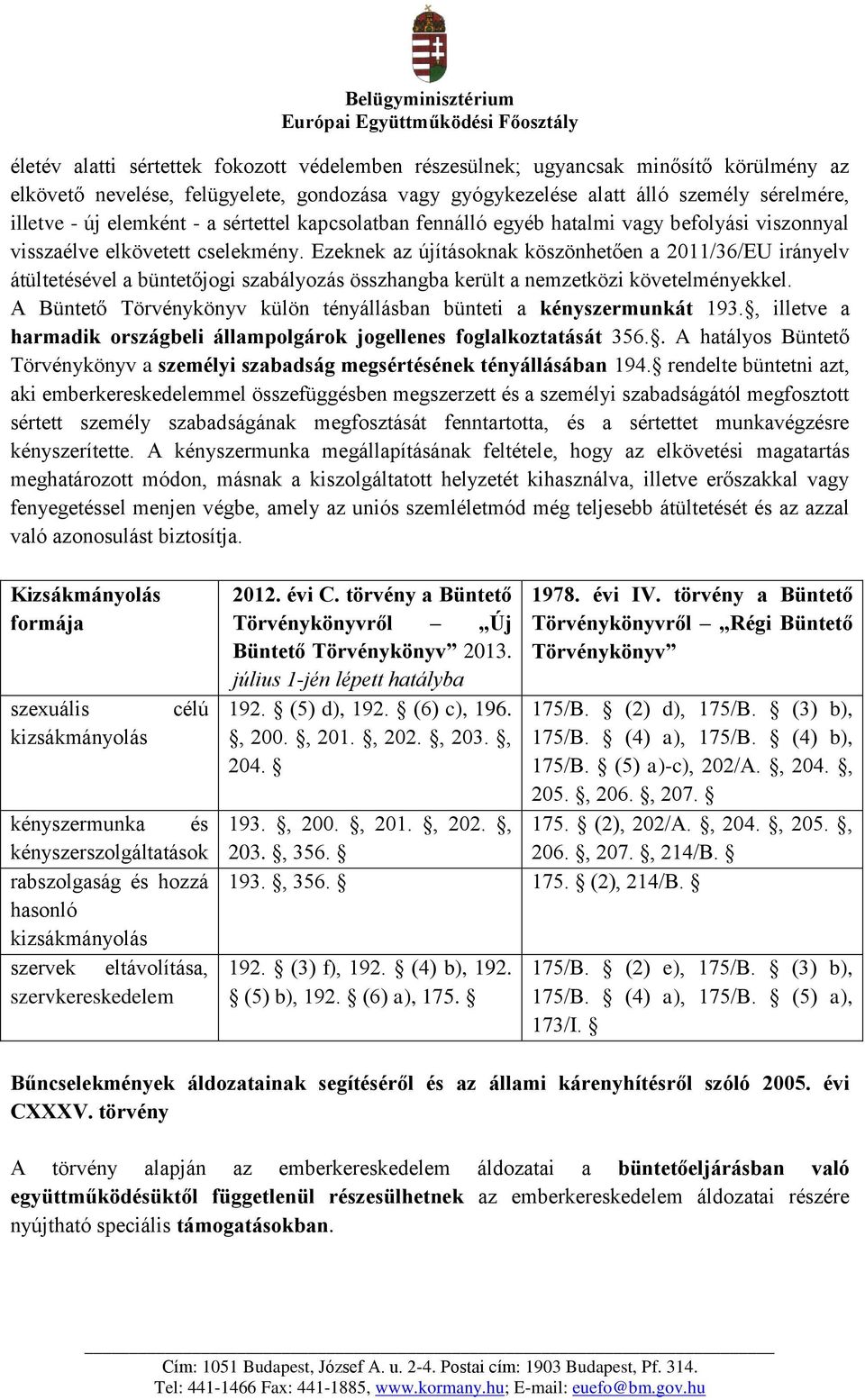 Ezeknek az újításoknak köszönhetően a 2011/36/EU irányelv átültetésével a büntetőjogi szabályozás összhangba került a nemzetközi követelményekkel.