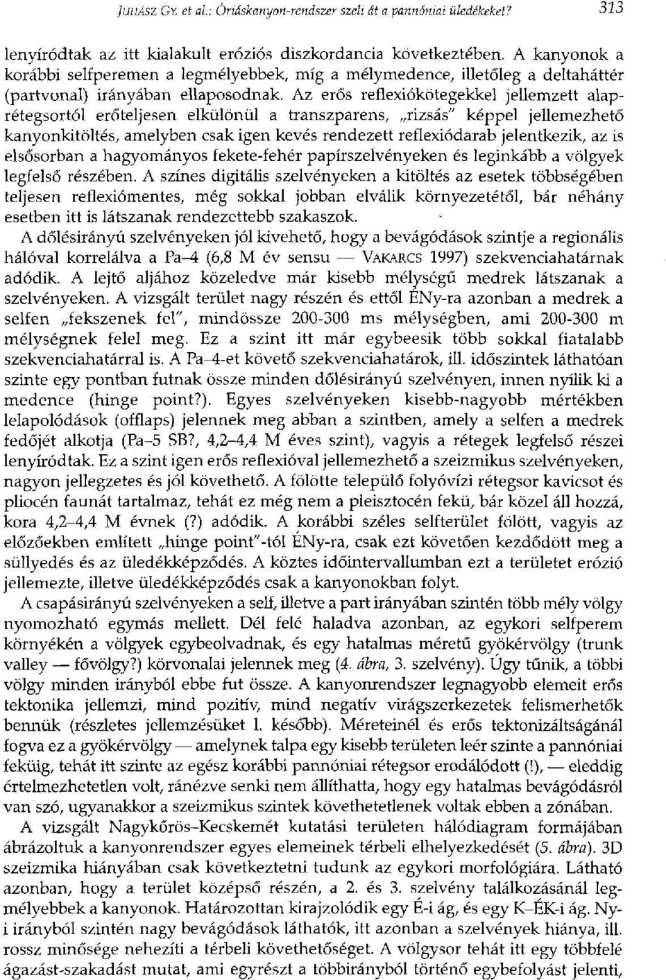 Az erős reflexiókötegekkel jellemzett alaprétegsortól erőteljesen elkülönül a transzparens, rizsás" képpel jellemezhető kanyonkitöltés, amelyben csak igen kevés rendezett reflexiódarab jelentkezik,