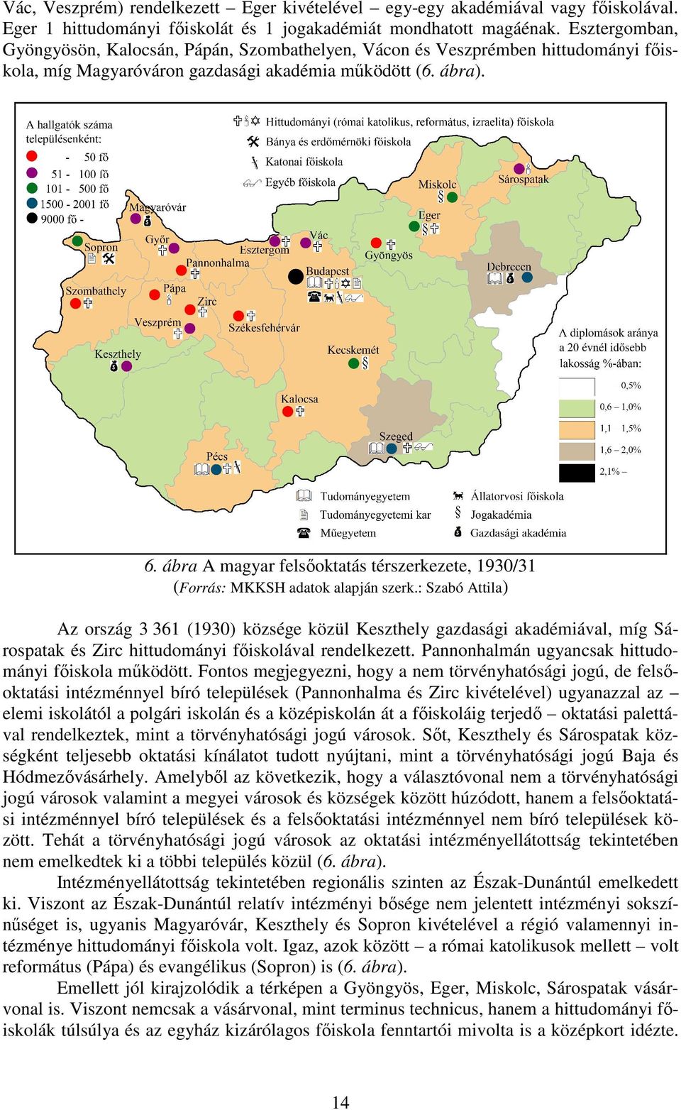 ábra A magyar felsıoktatás térszerkezete, 1930/31 (Forrás: MKKSH adatok alapján szerk.