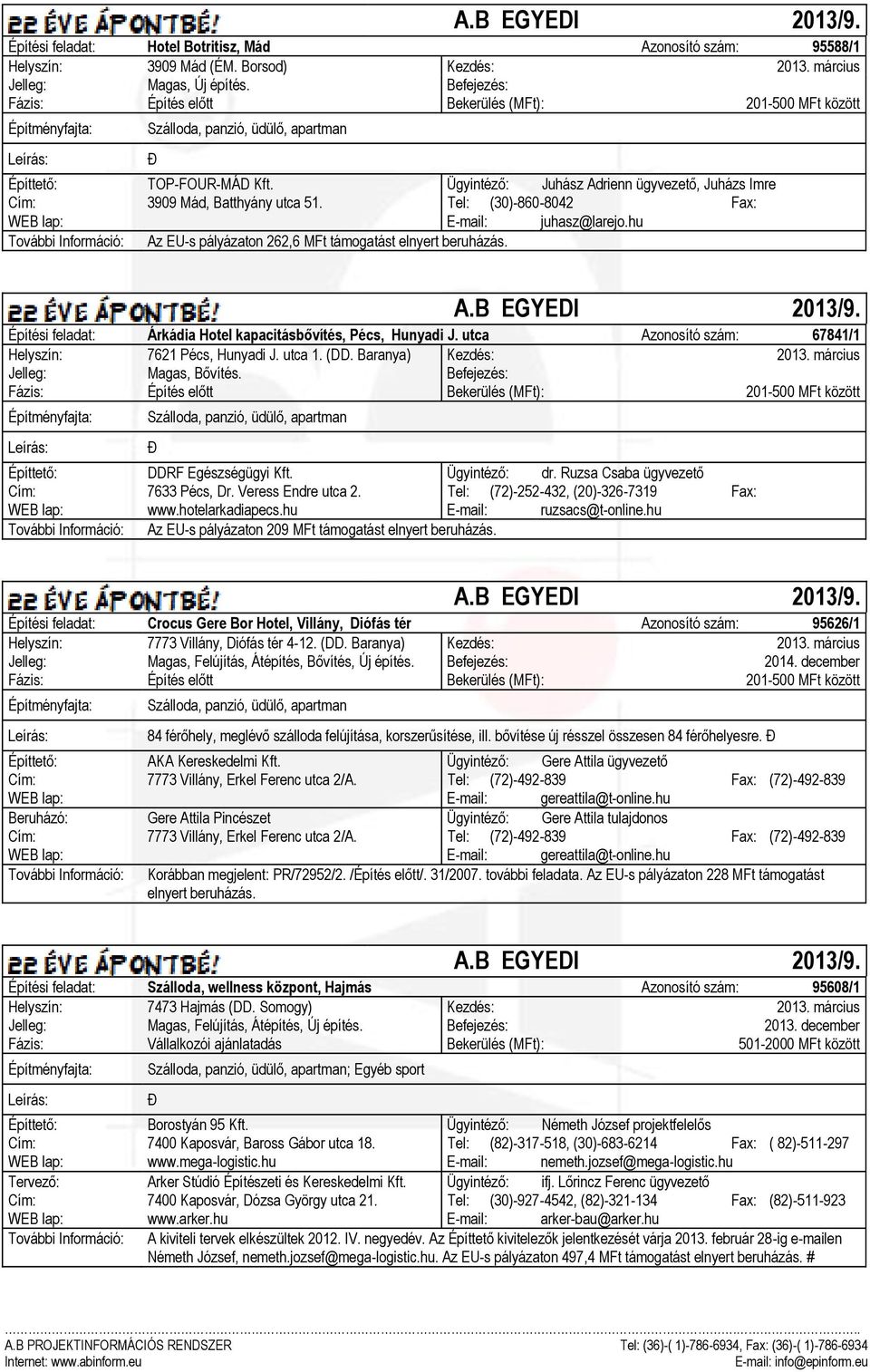 hu További Információ: Az EU-s pályázaton 262,6 MFt támogatást elnyert beruházás. Építési feladat: Árkádia Hotel kapacitásbővítés, Pécs, Hunyadi J. utca Azonosító szám: 67841/1 7621 Pécs, Hunyadi J.