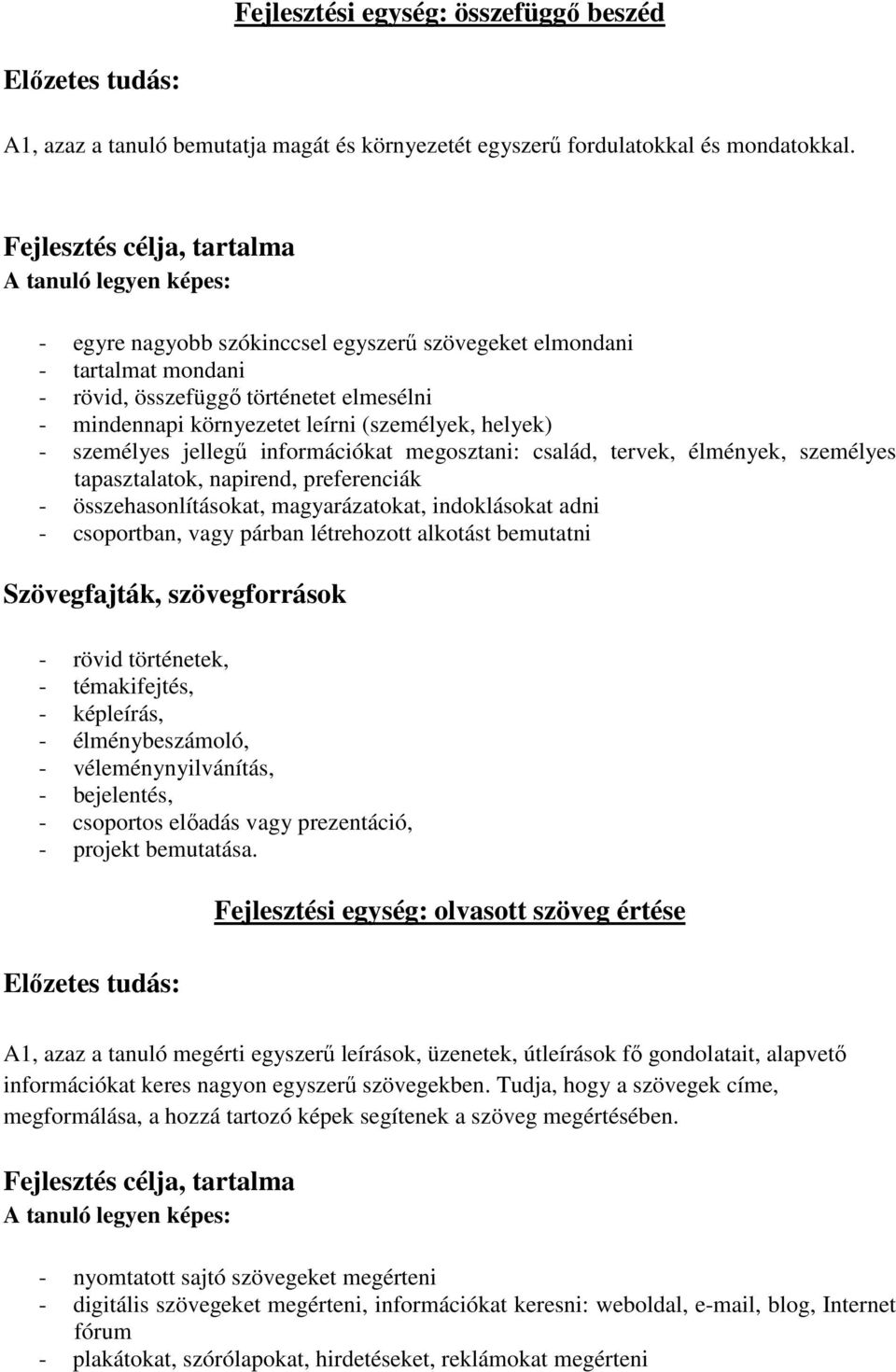 személyes jellegű információkat megosztani: család, tervek, élmények, személyes tapasztalatok, napirend, preferenciák - összehasonlításokat, magyarázatokat, indoklásokat adni - csoportban, vagy