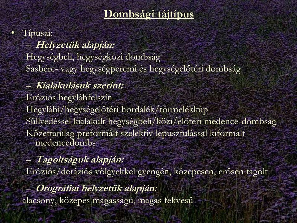 hegységbeli/közi/előtéri medence-dombság Kőzettanilag preformált szelektív lepusztulással kiformált medencedombs.