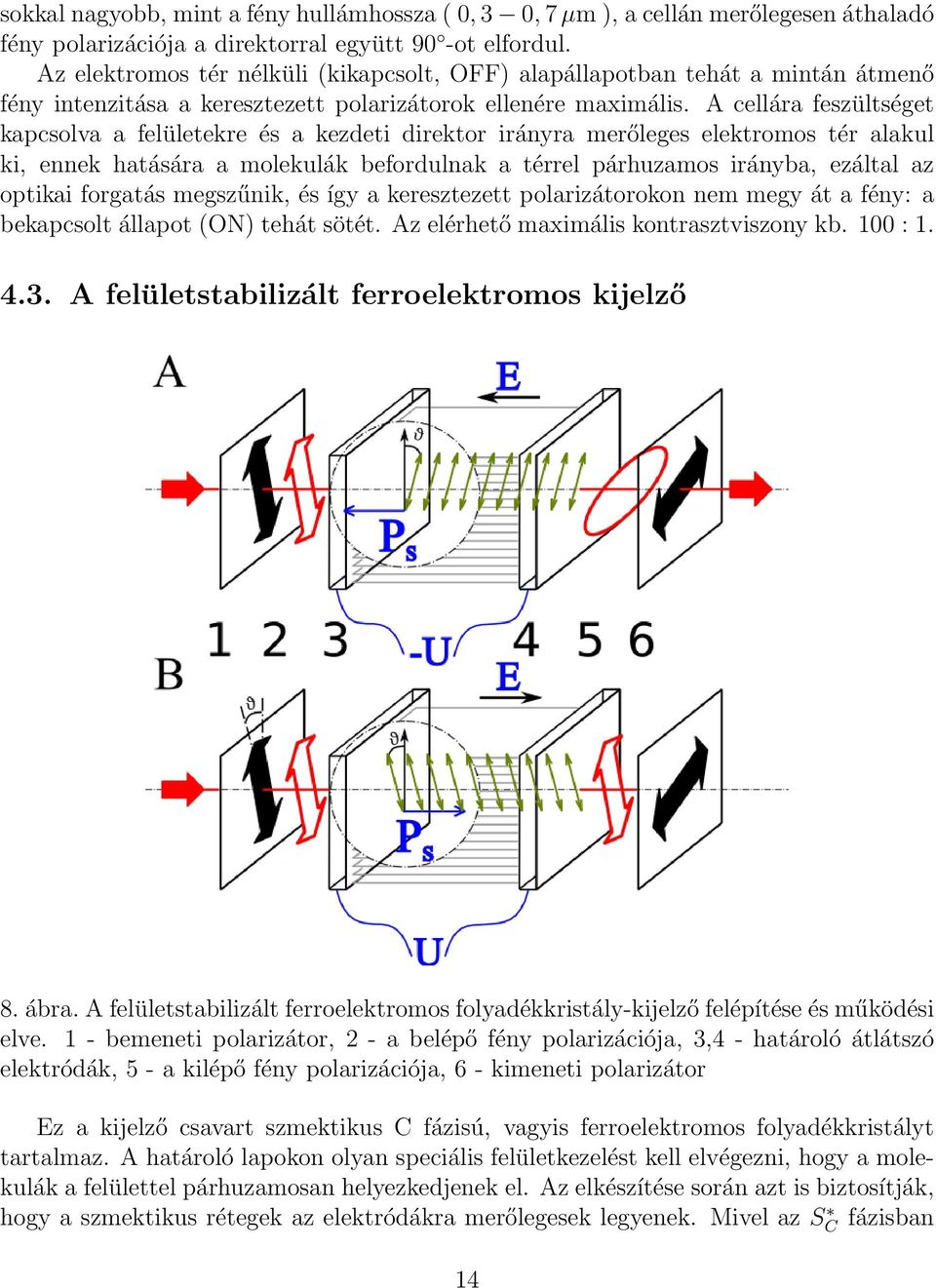 A cellára feszültséget kapcsolva a felületekre és a kezdeti direktor irányra merőleges elektromos tér alakul ki, ennek hatására a molekulák befordulnak a térrel párhuzamos irányba, ezáltal az optikai