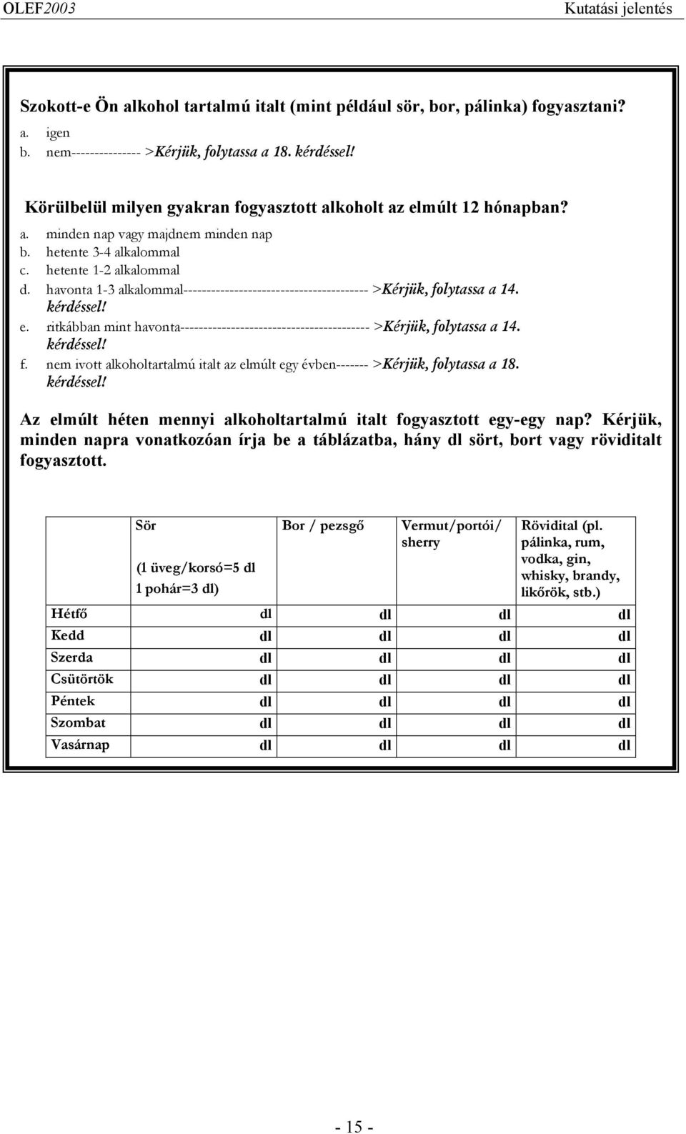 havonta 1-3 alkalommal---------------------------------------- >Kérjük, folytassa a 14. kérdéssel! e. ritkábban mint havonta----------------------------------------- >Kérjük, folytassa a 14.